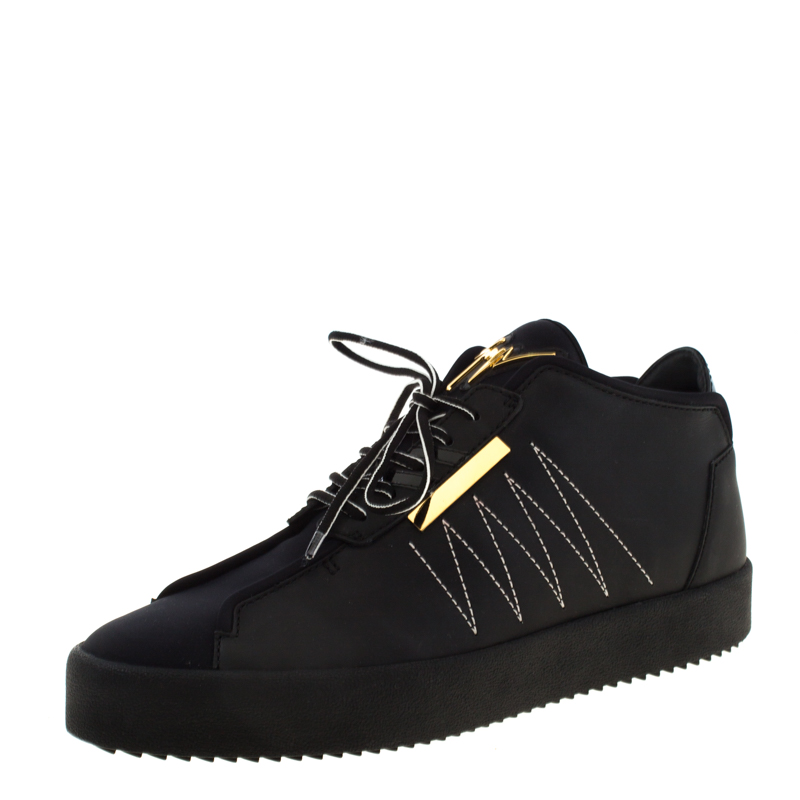 Pre Owned Giuseppe Zanotti Black Leather And Fabric Sneakers Size 44