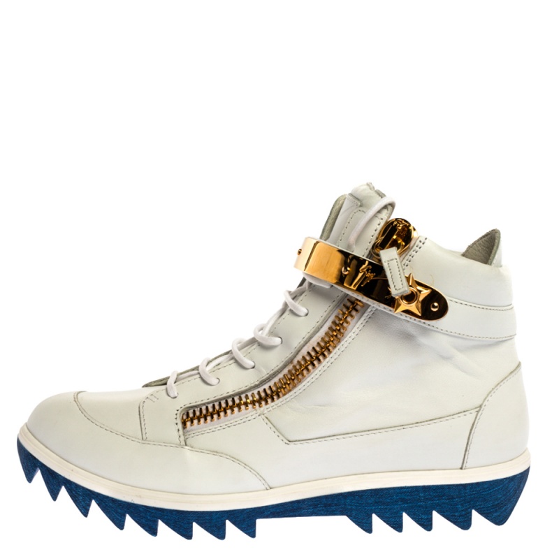 

Giuseppe Zanotti White Leather Birel Vague High Top Sneakers Size