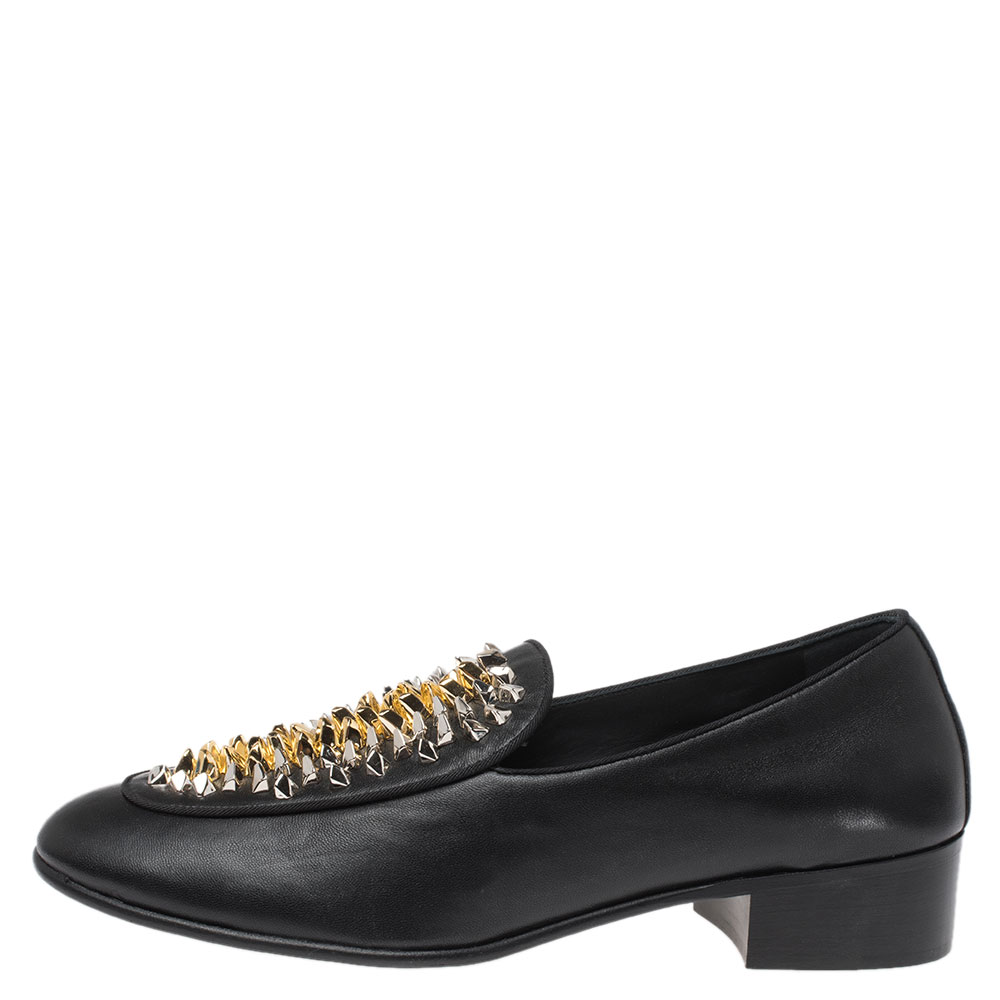 

Giuseppe Zanotti Black Studded Leather Slip On Loafers Size