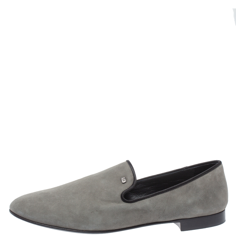 

Giuseppe Zanotti Grey Suede Leather Slip On Smoking Slippers Size