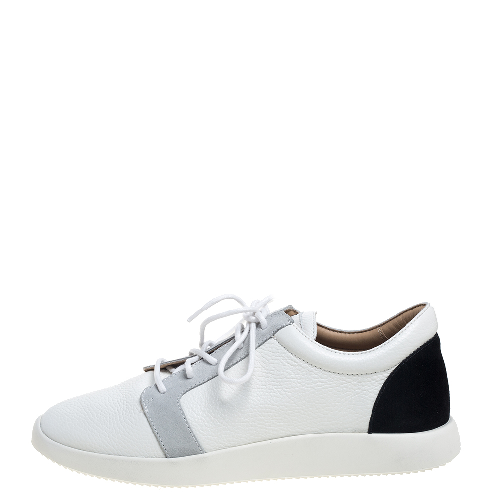 

Giuseppe Zanotti Three Tone Color Leather Lace Up G Runner Sneaker Size, White