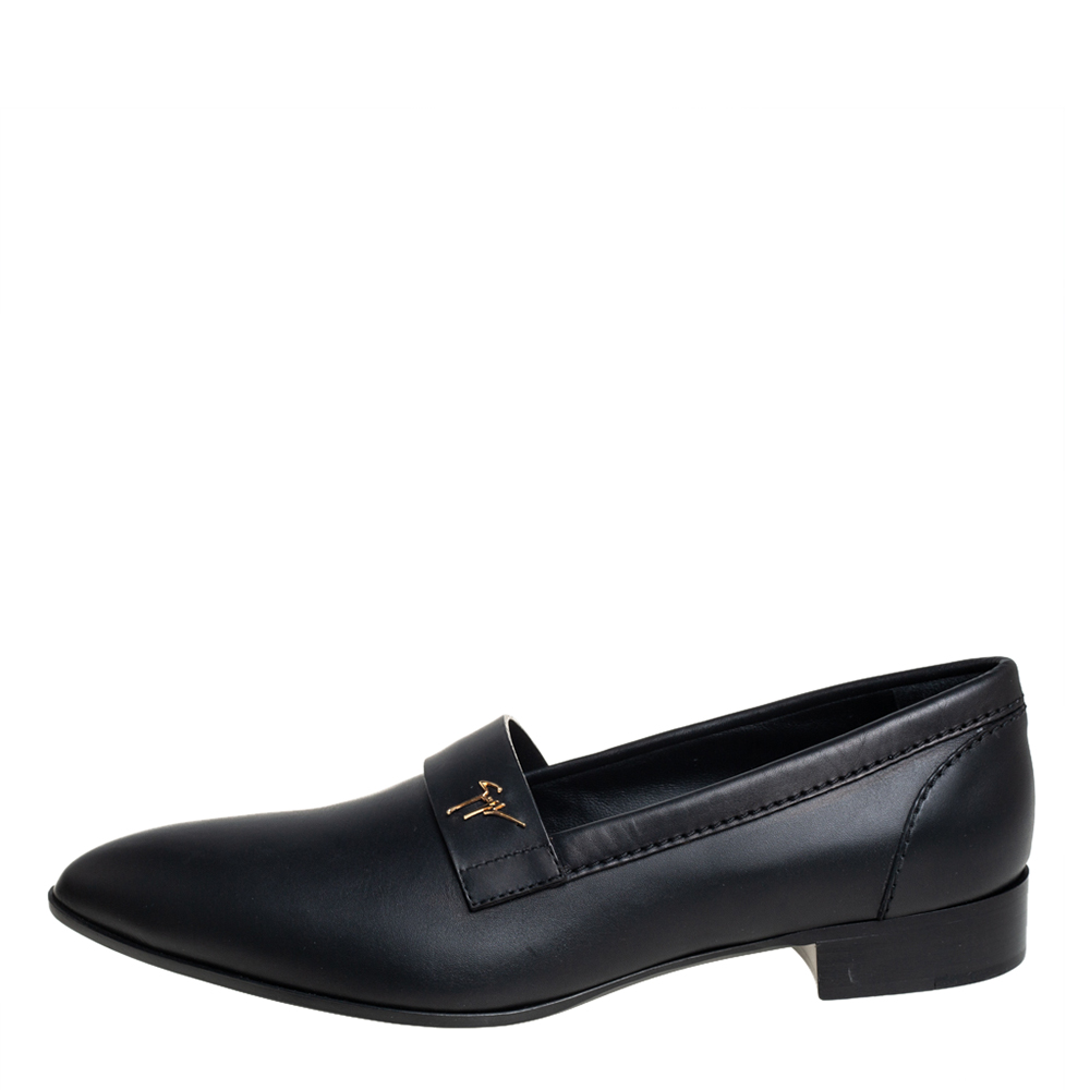 

Giuseppe Zanotti Black Leather Slip On Loafers Size