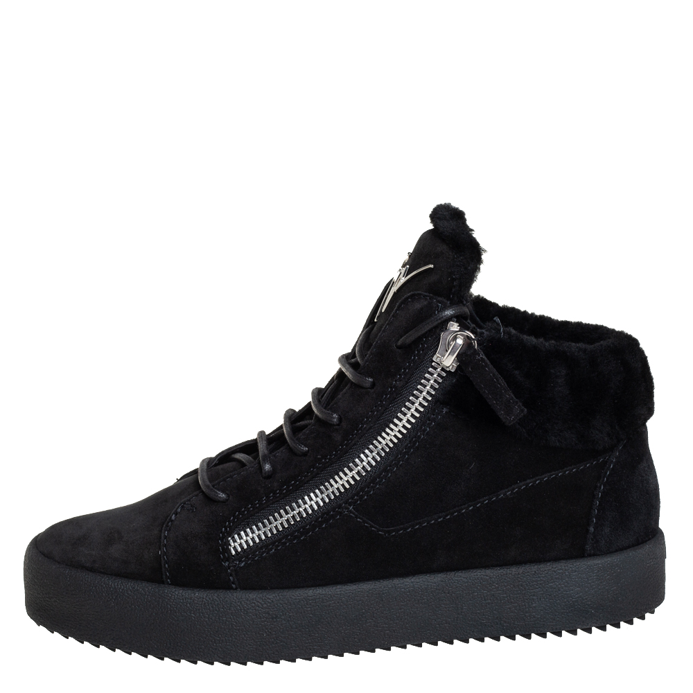 

Giuseppe Zanotti Black Suede And Fur High Top Sneakers Size