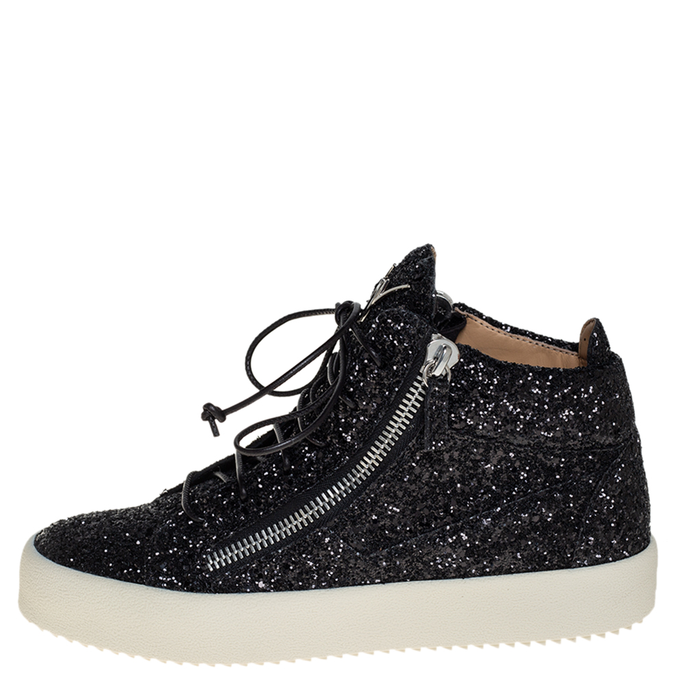 

Giuseppe Zanotti Black Glitter High Top Sneakers Size