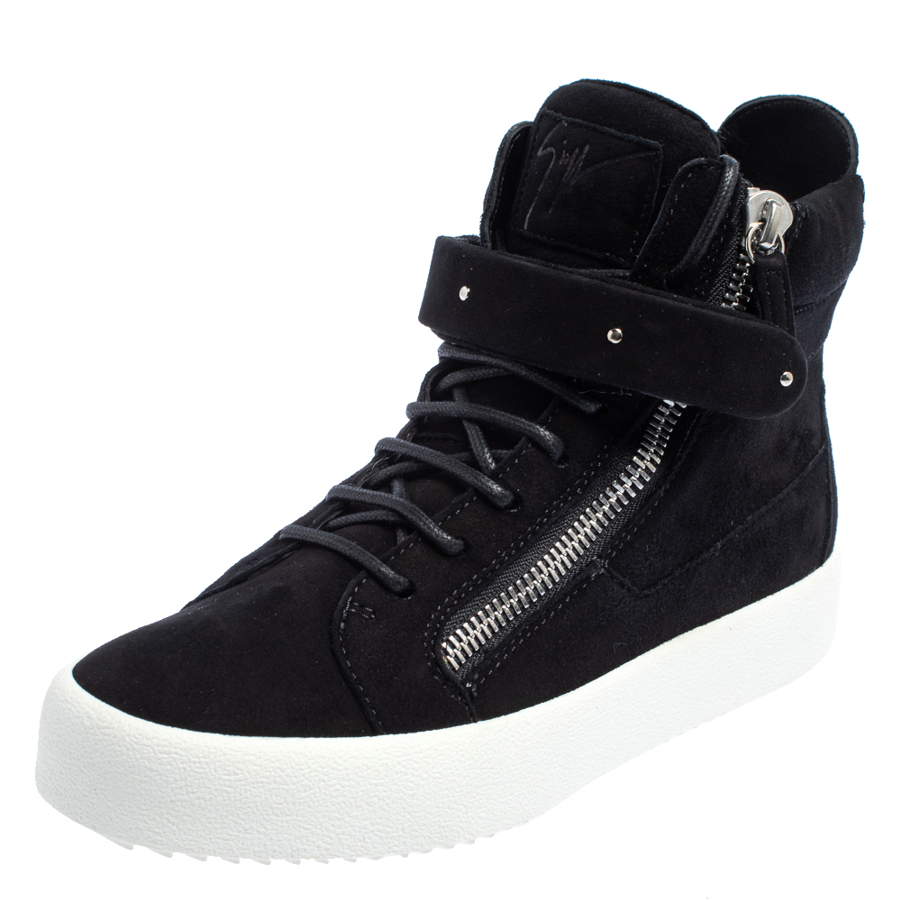 Pre-owned Giuseppe Zanotti Black Suede High Top Trainers Size 40