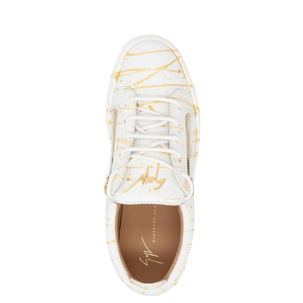 

Giuseppe Zanotti White Leather Printed Golden 'spot' Motif Frankie sneakers Size EU