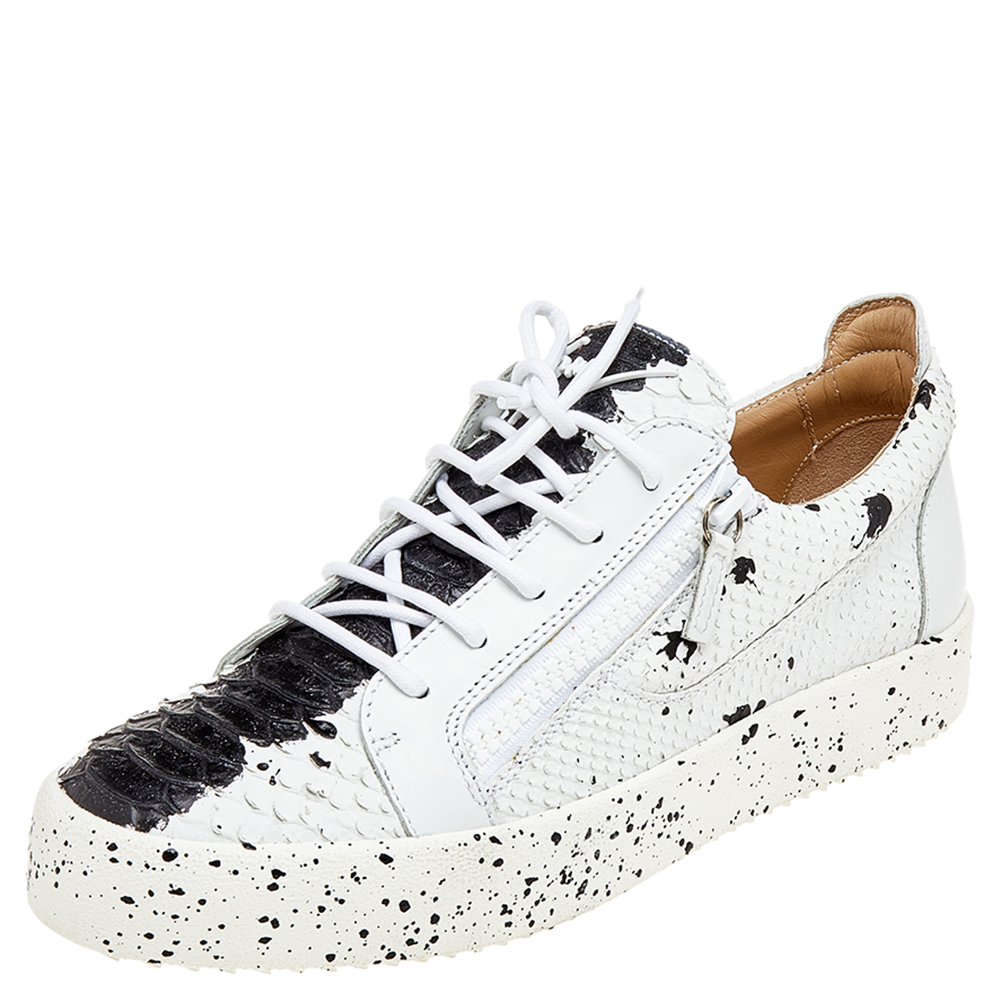 fællesskab Necessities bassin Pre-owned Giuseppe Zanotti White/black Python Embossed Leather Double  Sketch Sneakers Size 44 | ModeSens