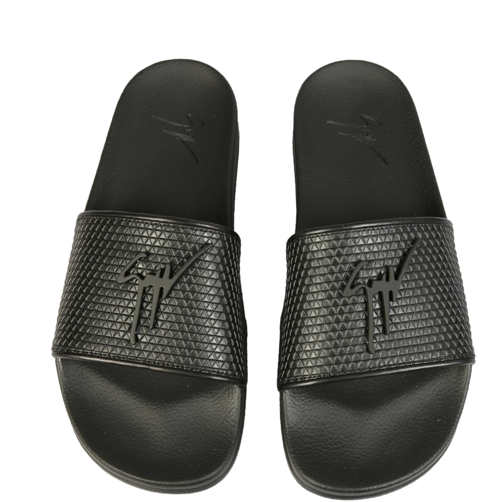 

Giuseppe Zanotti Black Geometric-print Leather Brett Slide Sandals Size IT