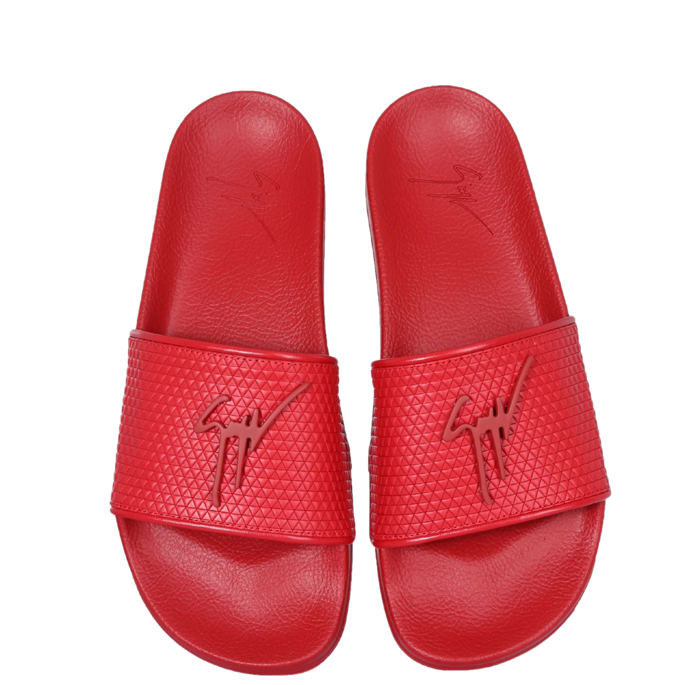

Giuseppe Zanotti Red Geometric-print Leather Slide Sandals Size IT