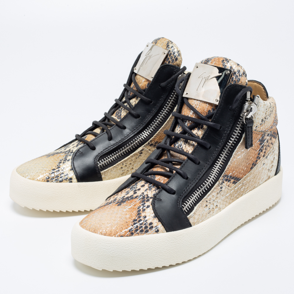 

Giuseppe Zanotti Multicolor Snake Embossed Leather May London Double Zip High Top Sneakers Size
