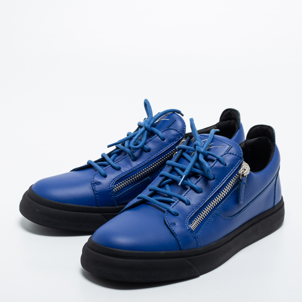 

Giuseppe Zanotti Blue Leather Frankie Low Top Sneakers Size