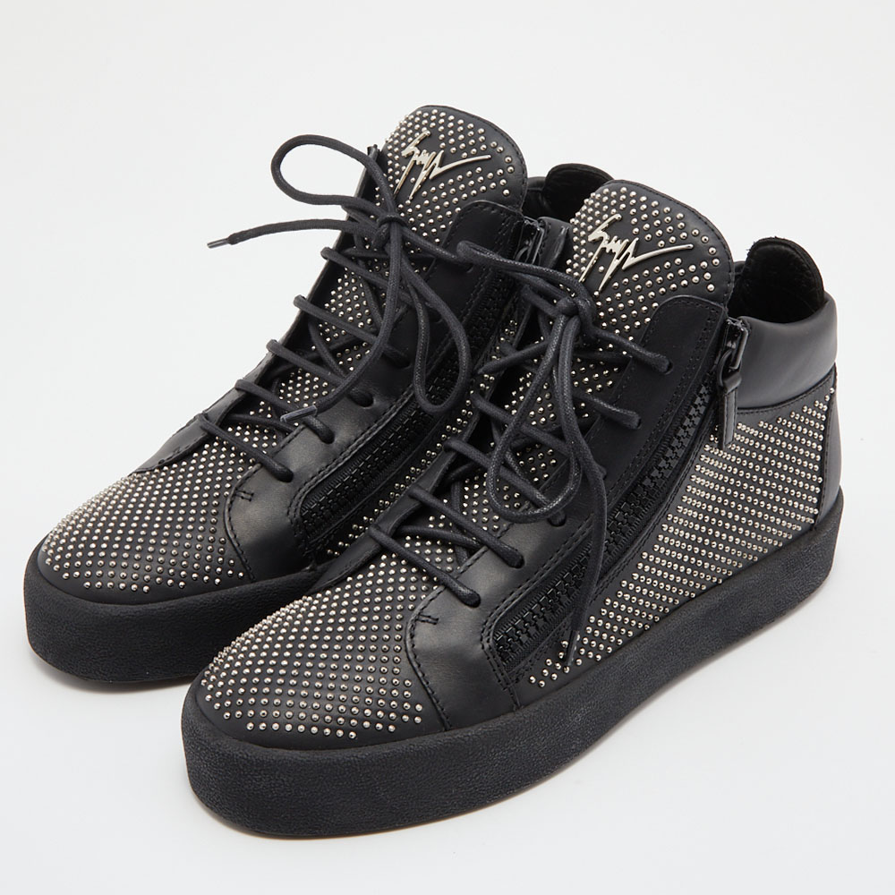 

Giuseppe Zanotti Black Leather Studded Kriss High Top Sneakers Size