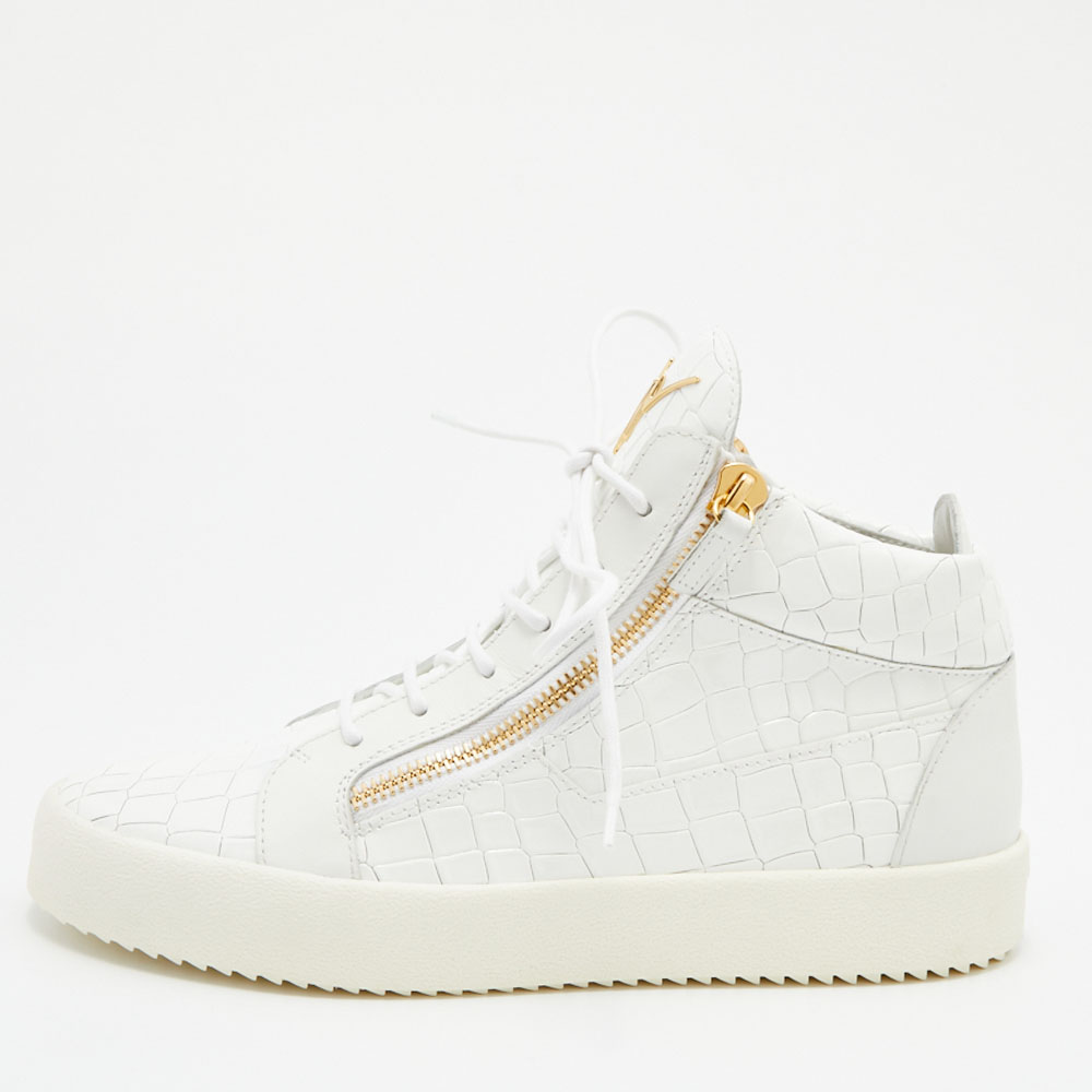 Pre Owned Giuseppe Zanotti White Croc Embossed Patent Leather Kriss High Top Sneakers Size 43