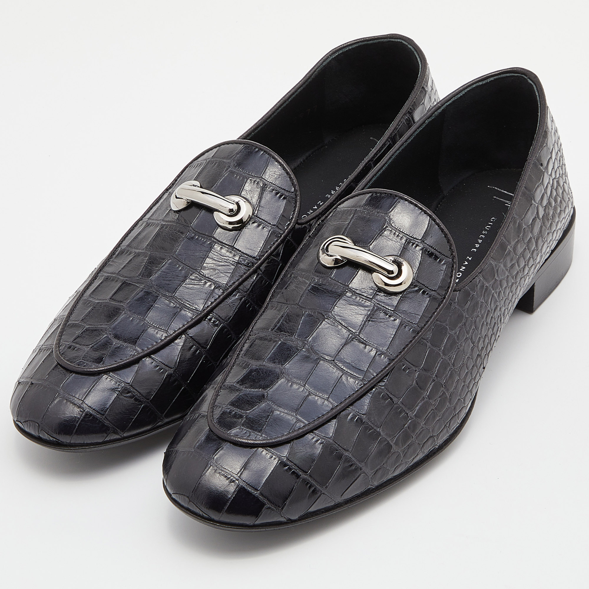 

Giuseppe Zanotti Black Cros Embossed Leather Smoking Slippers Size