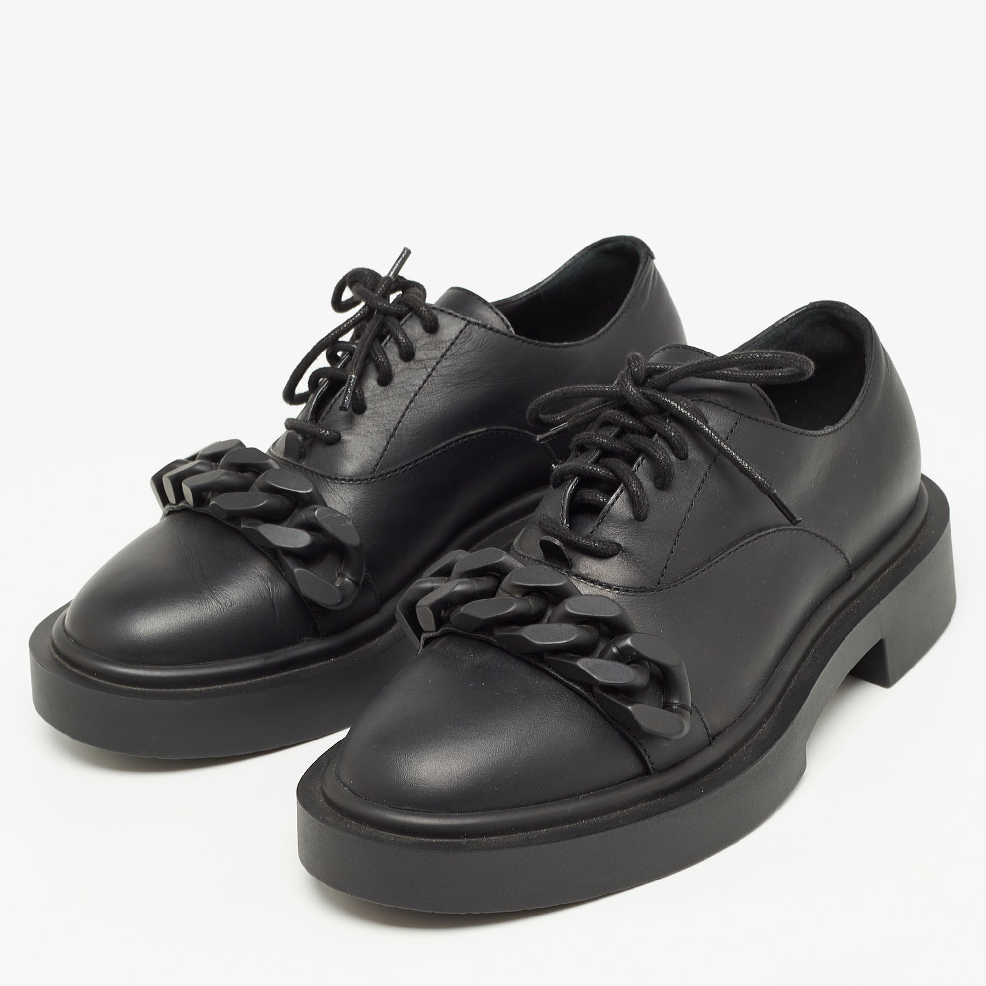 

Giuseppe Zanotti Black Leather Chain Trim Adric Oxfords Size