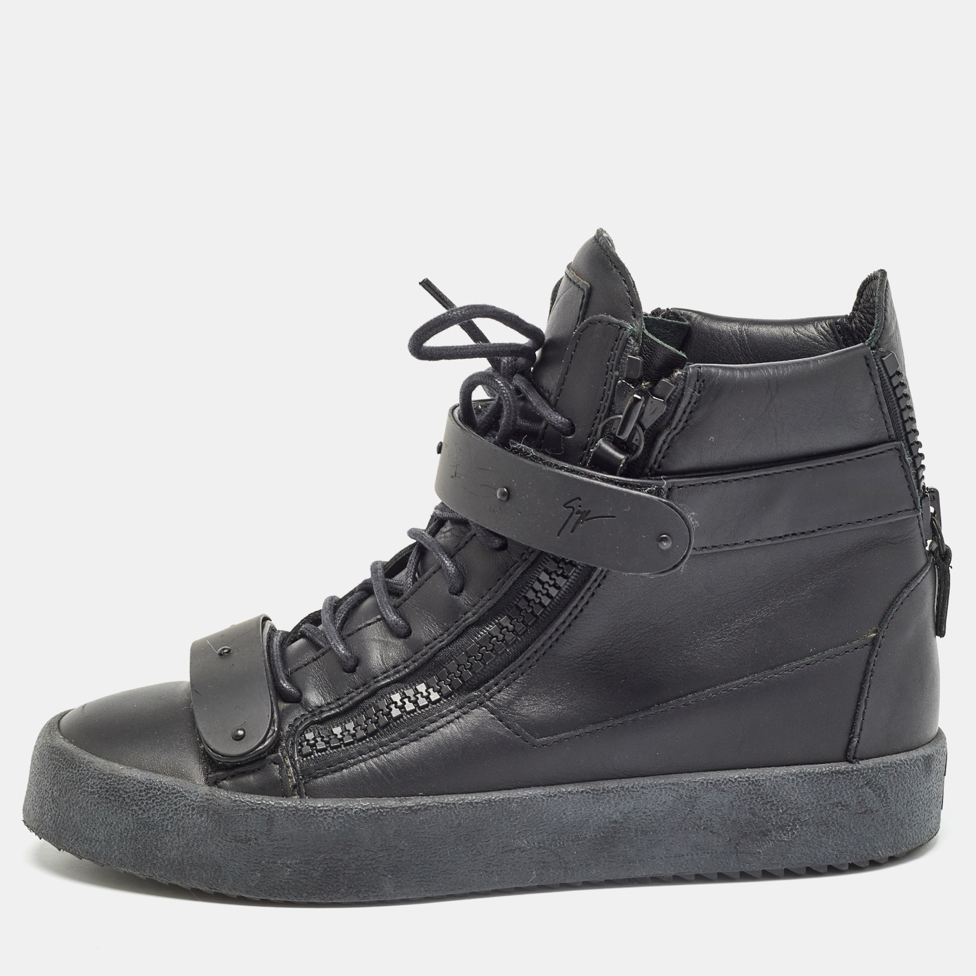 

Giuseppe Zanotti Brown Leather London High Top Sneakers Size, Black