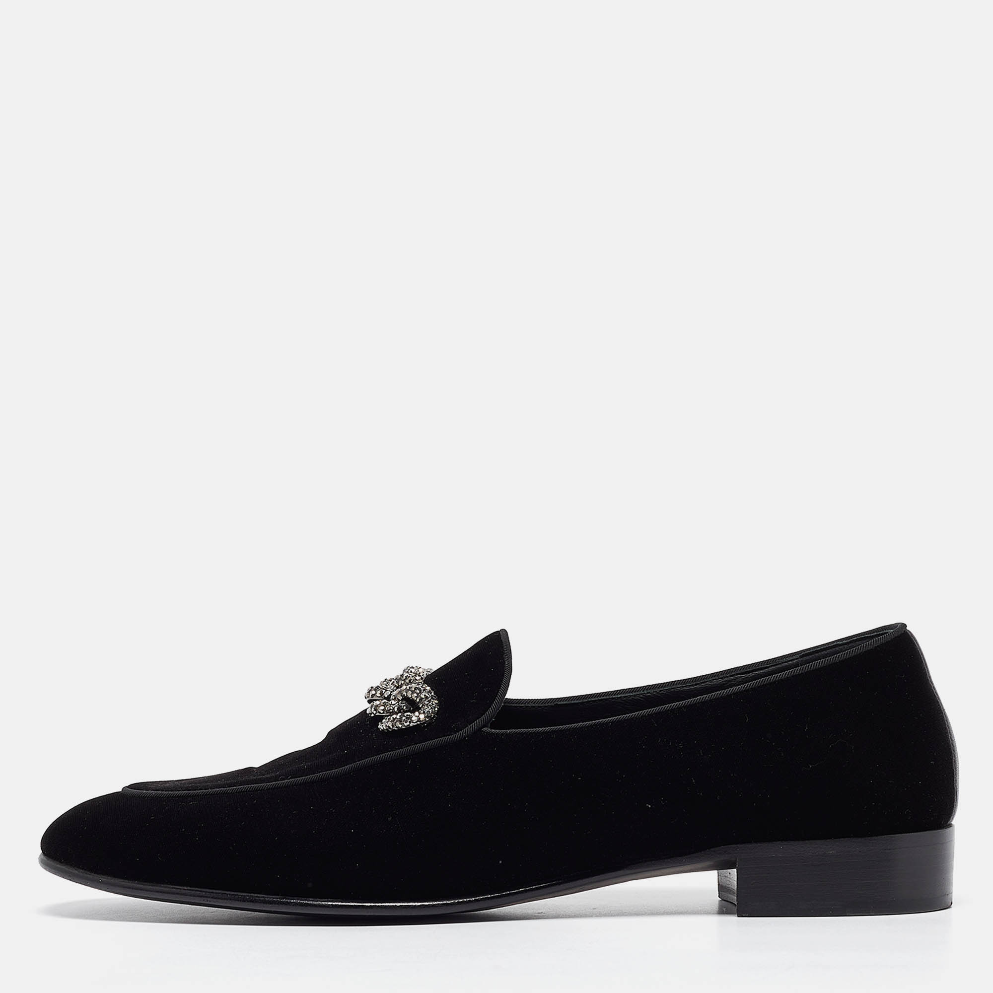 

Giuseppe Zanotti Velvet Chain Detail Smoking Slippers Size, Black