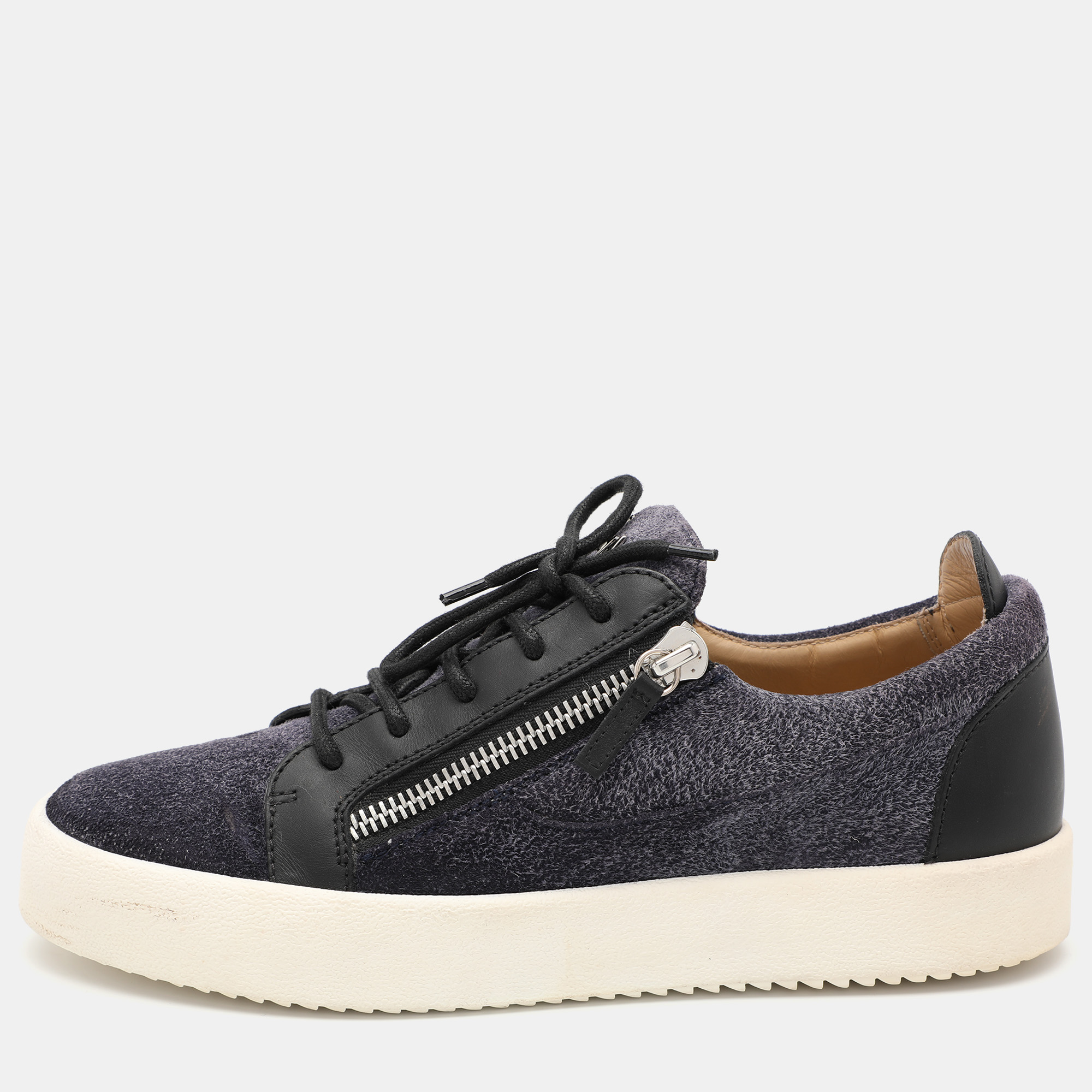 

Giuseppe Zanotti Navy Blue Faux Suede and Leather Bontia Low Top Sneakers Size