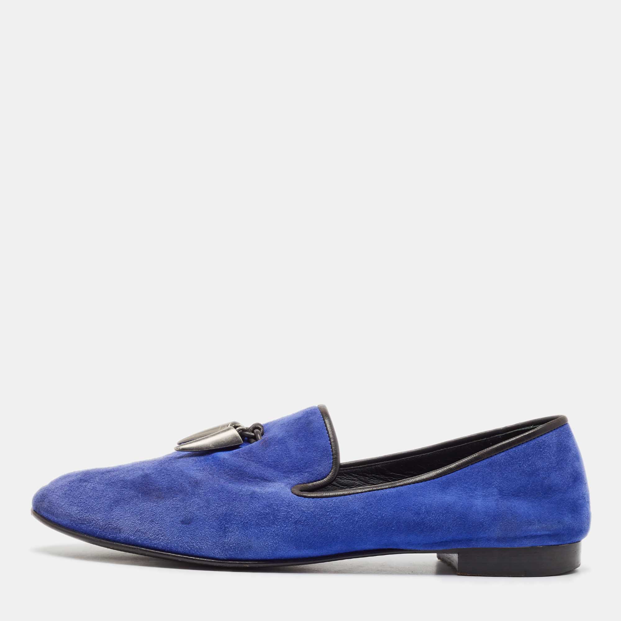 

Giuseppe Zanotti Blue Suede Kevin Loafers Size