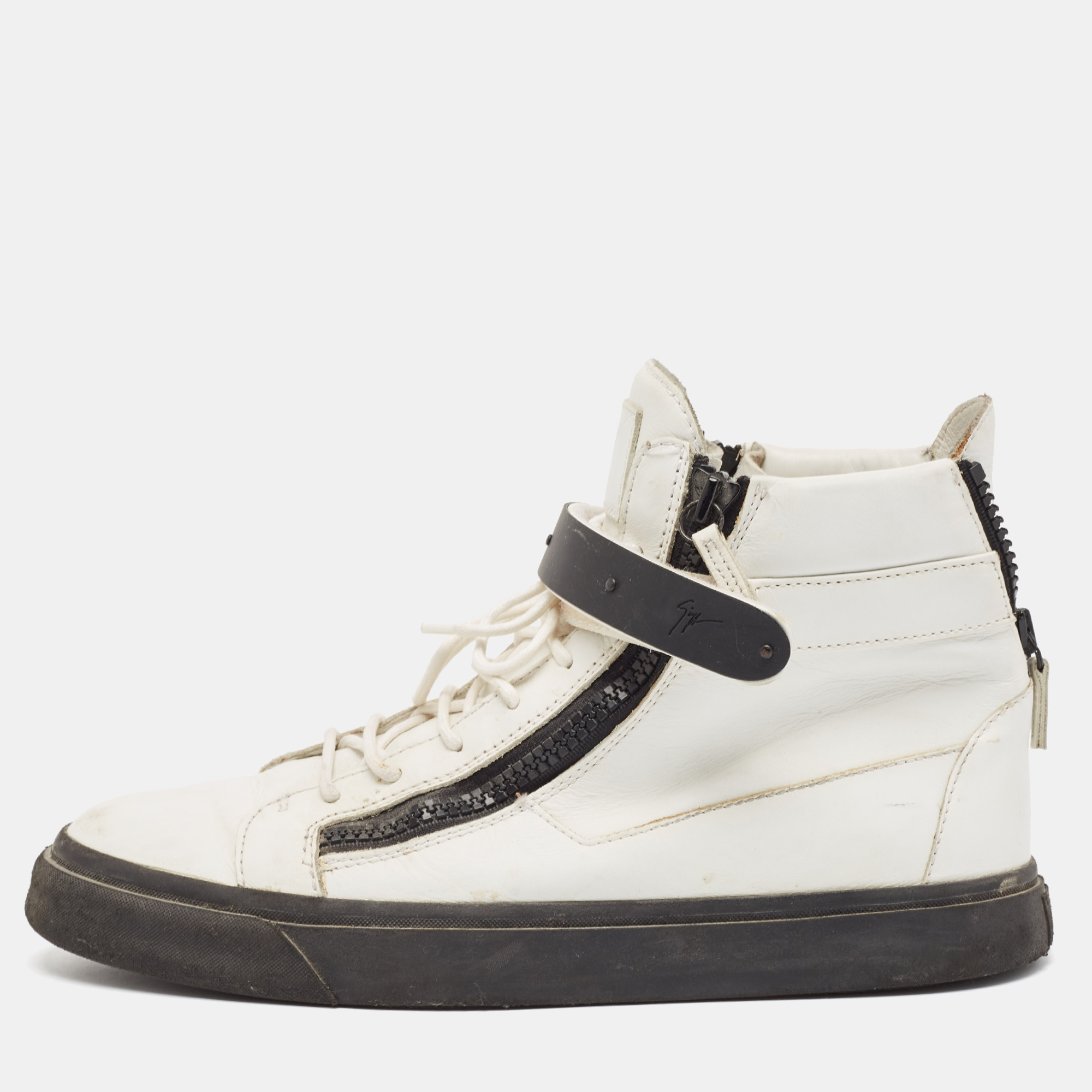 

Giuseppe Zanotti White Leather High Top Sneakers Size