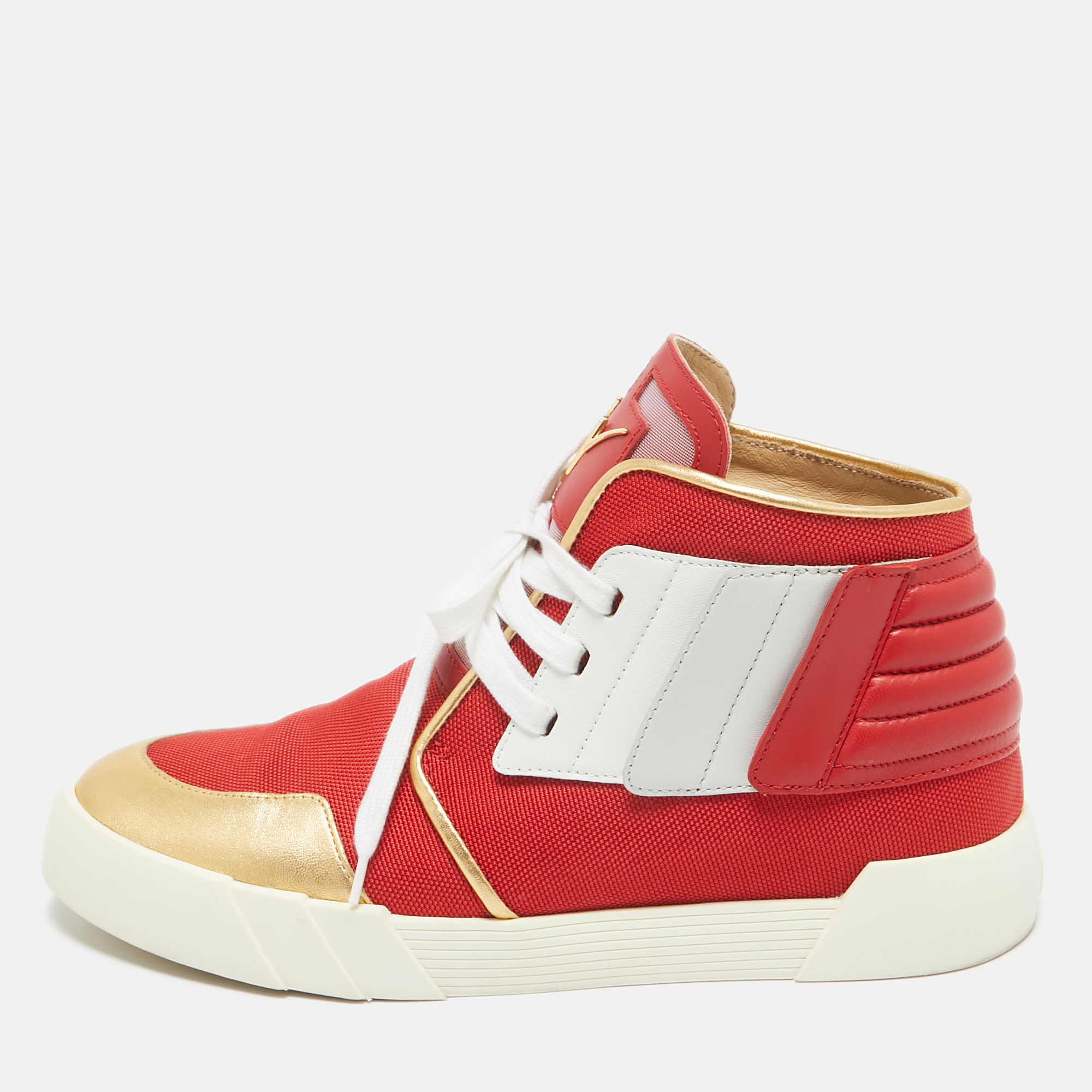 

Giuseppe Zanotti Red/Gold Leather Foxy London High Top Sneakers Size