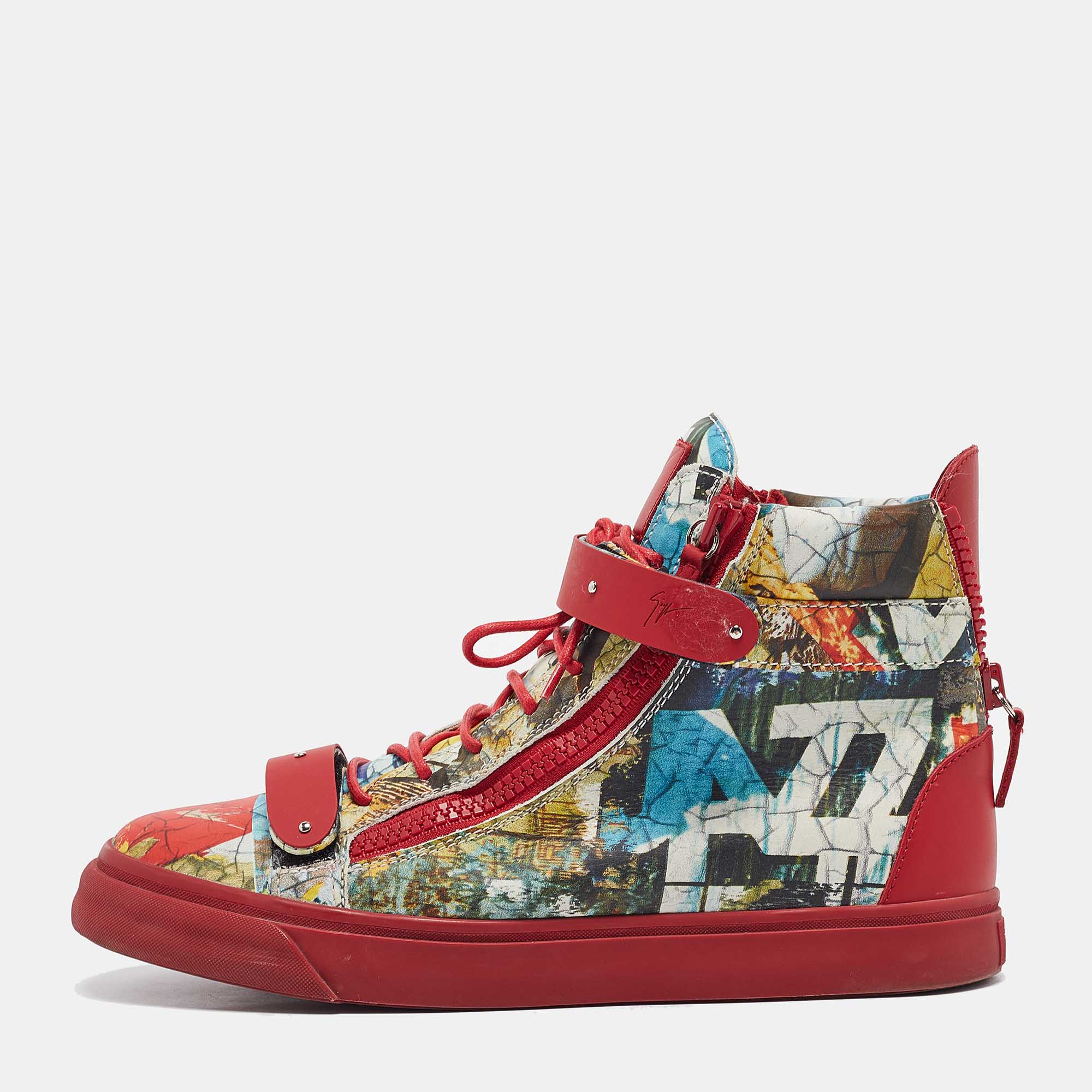 

Giuseppe Zanotti Multicolor Leather Coby High Top Sneakers Size