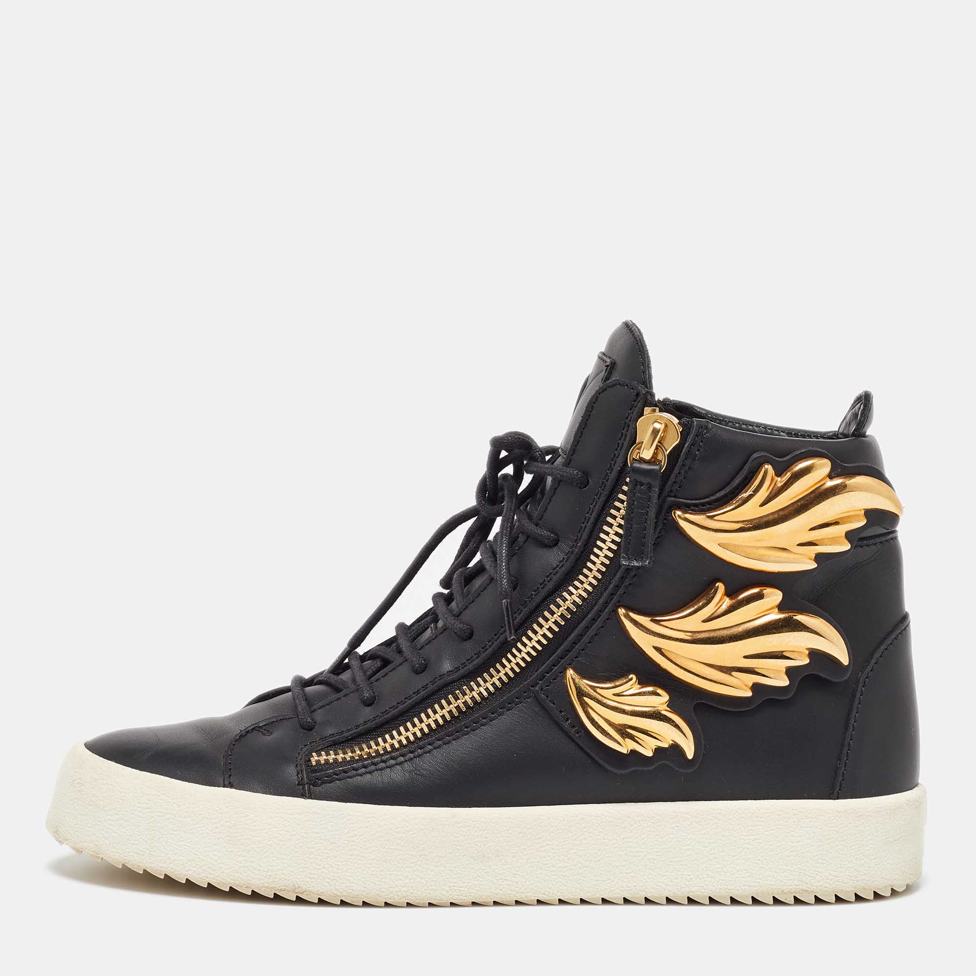 

Giuseppe Zanotti Black Leather Wings High Top Sneakers