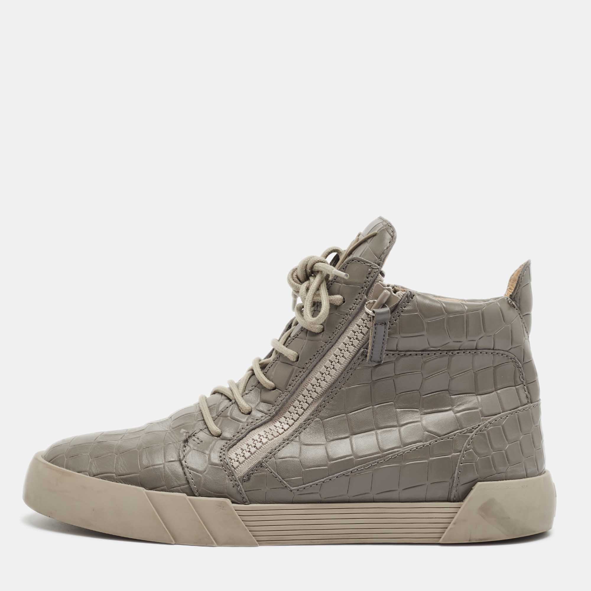 

Giuseppe Zanotti Grey Croc Embossed High Top Sneakers Size