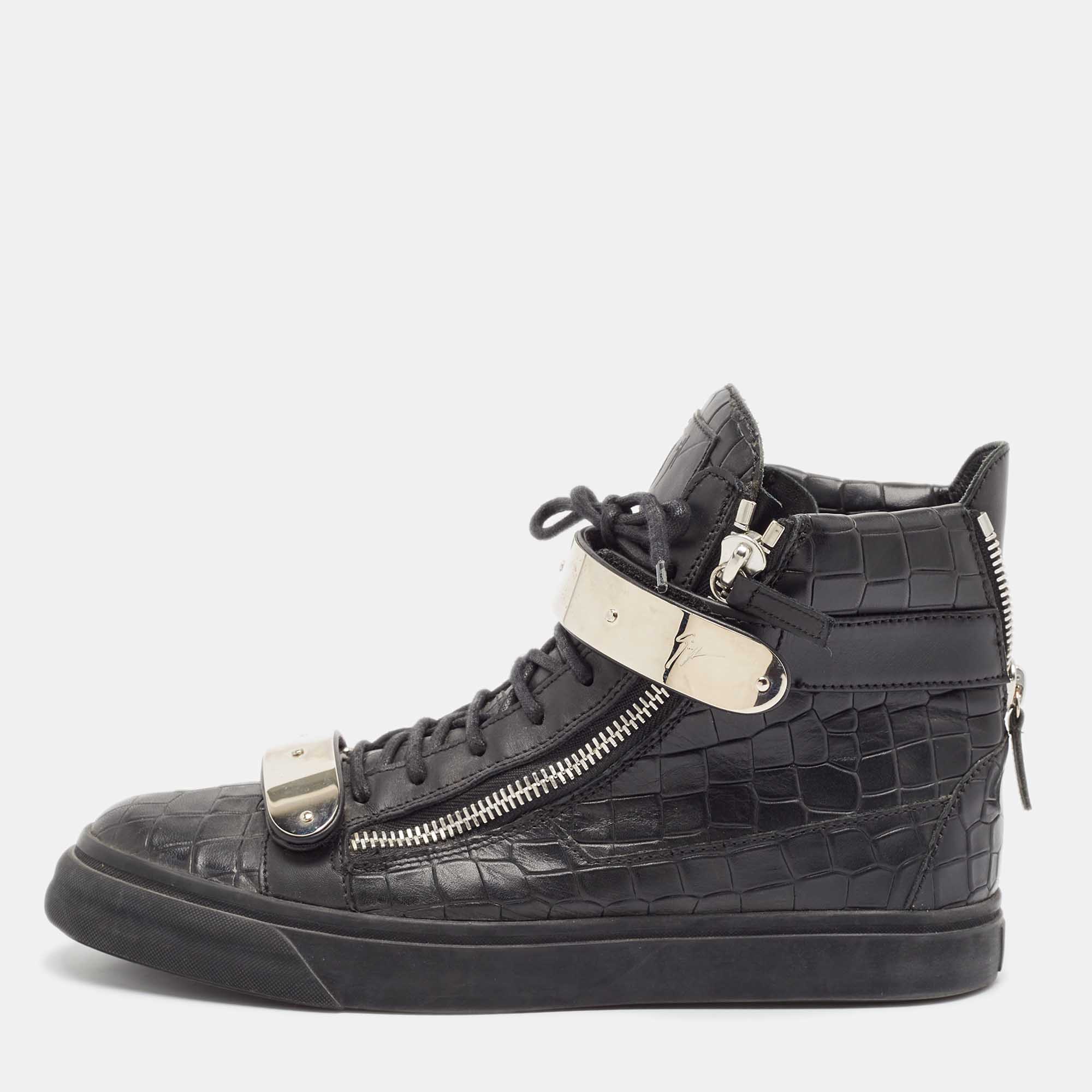 

Giuseppe Zanotti Black Croc Embossed Leather Coby High Top Sneakers Size