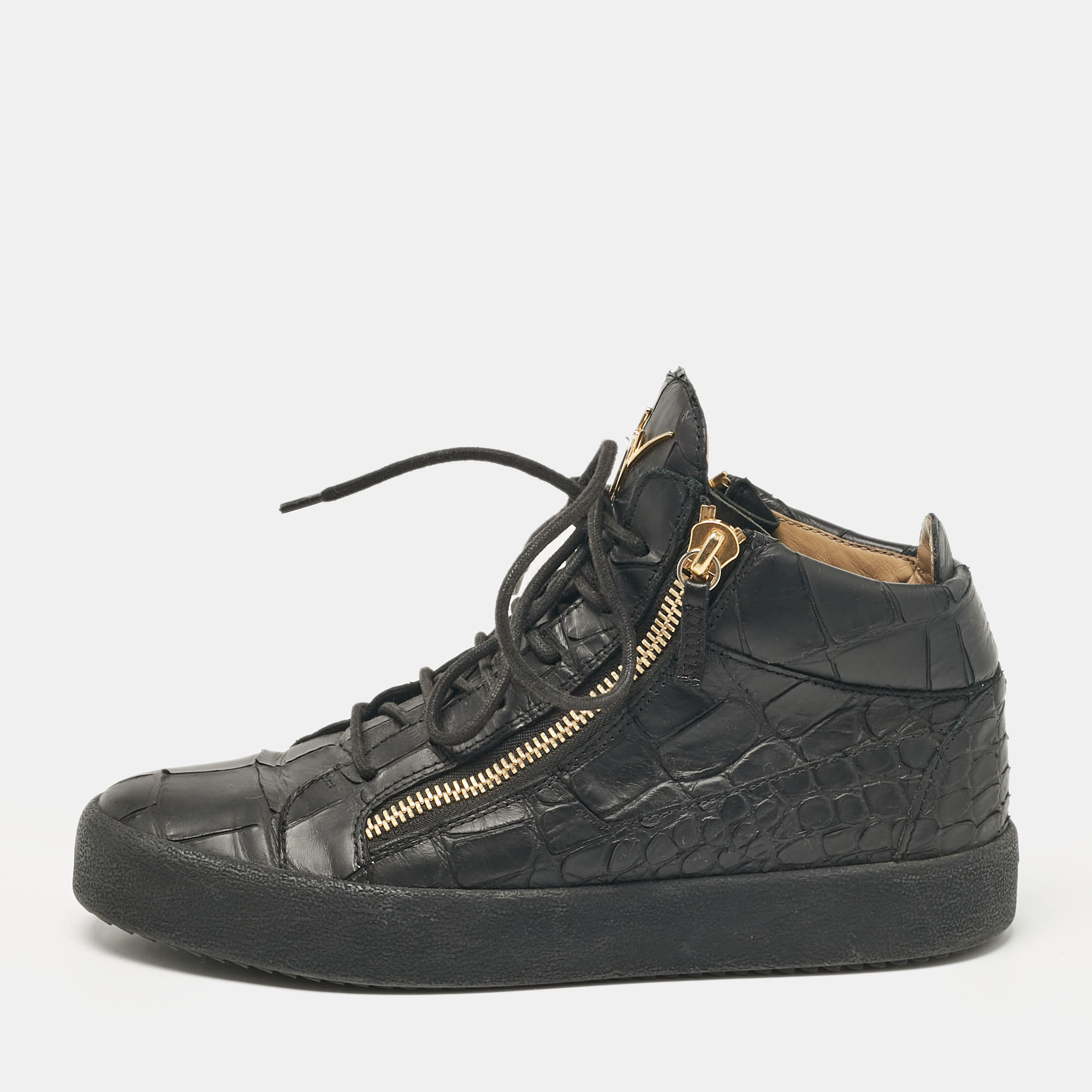 

Giuseppe Zanotti Black Croc Embossed Leather London High Top Sneakers Size