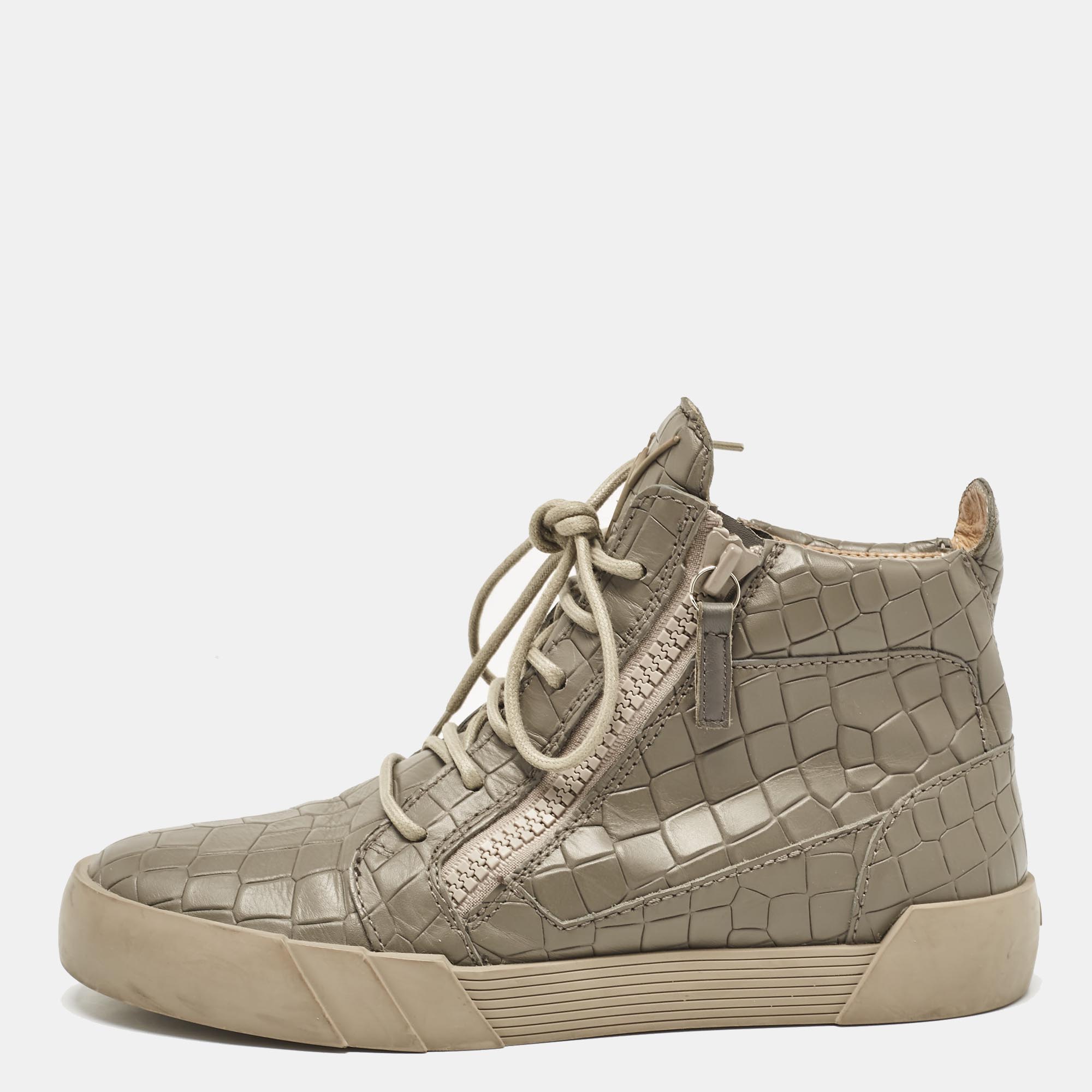 

Giuseppe Zanotti Grey Croc Embossed Leather London High Top Sneakers Size