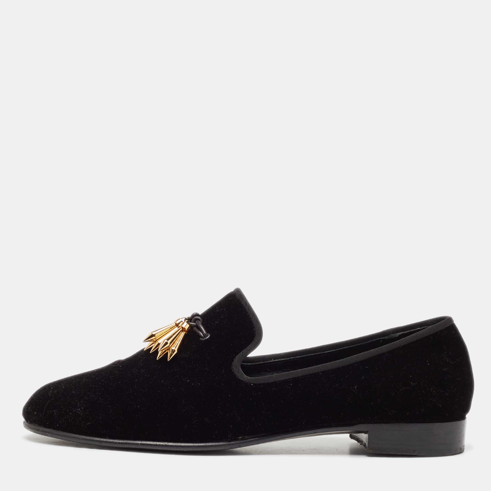 

Giuseppe Zanotti Black Velvet Smoking Slippers Size