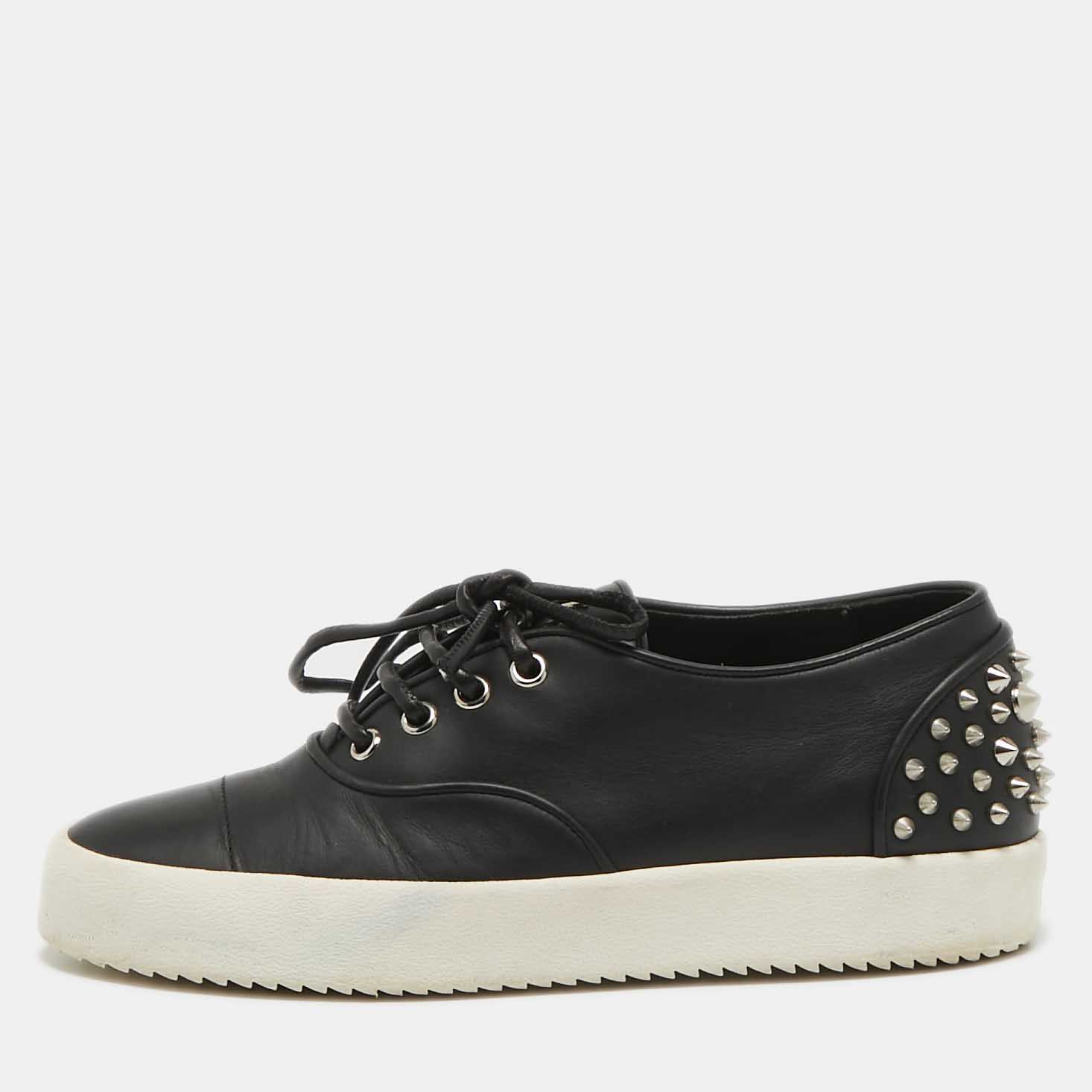 

Giuseppe Zanotti Black Leather Spike Studded Low Top Sneakers Size