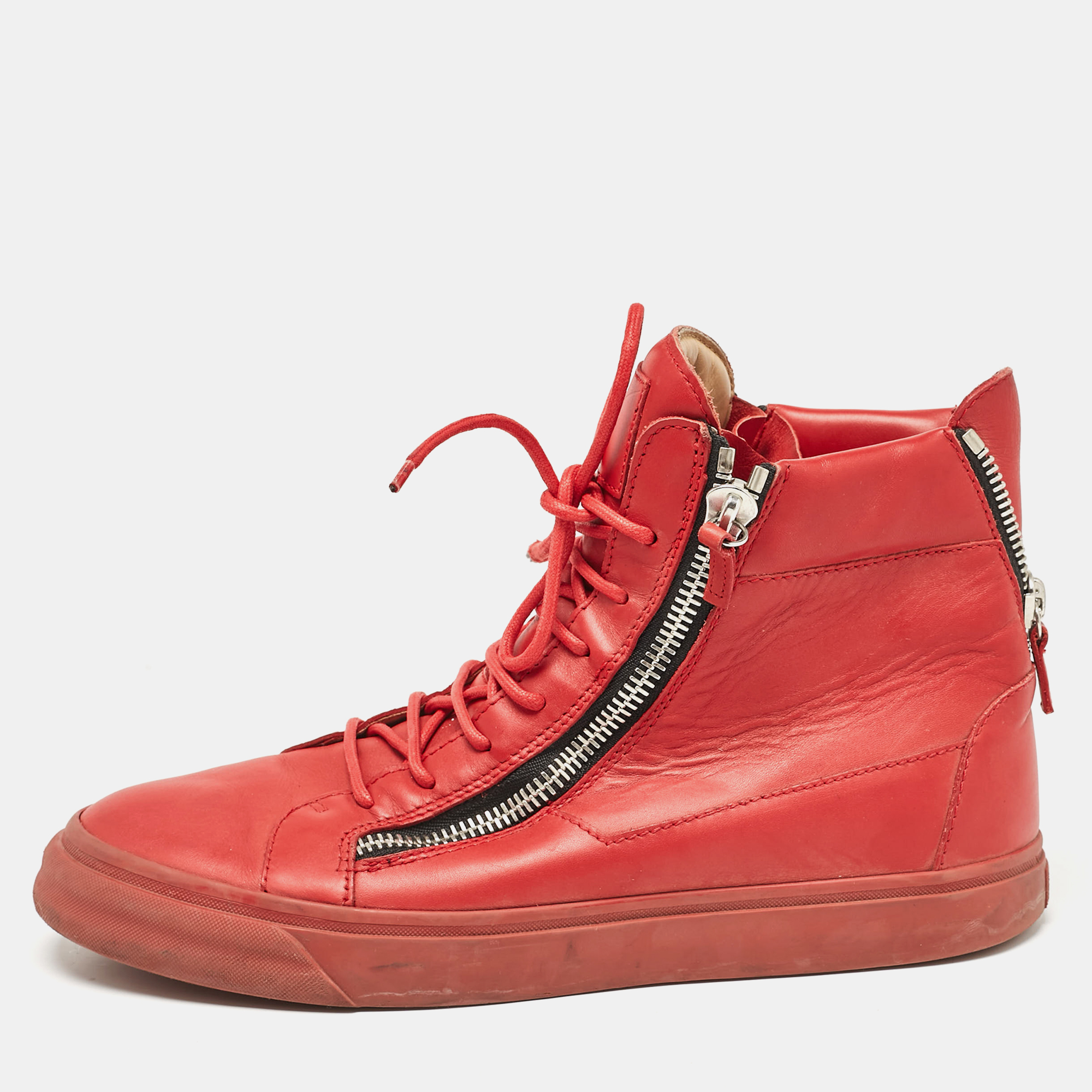 

Giuseppe Zanotti Red Leather London High Top Sneakers Size