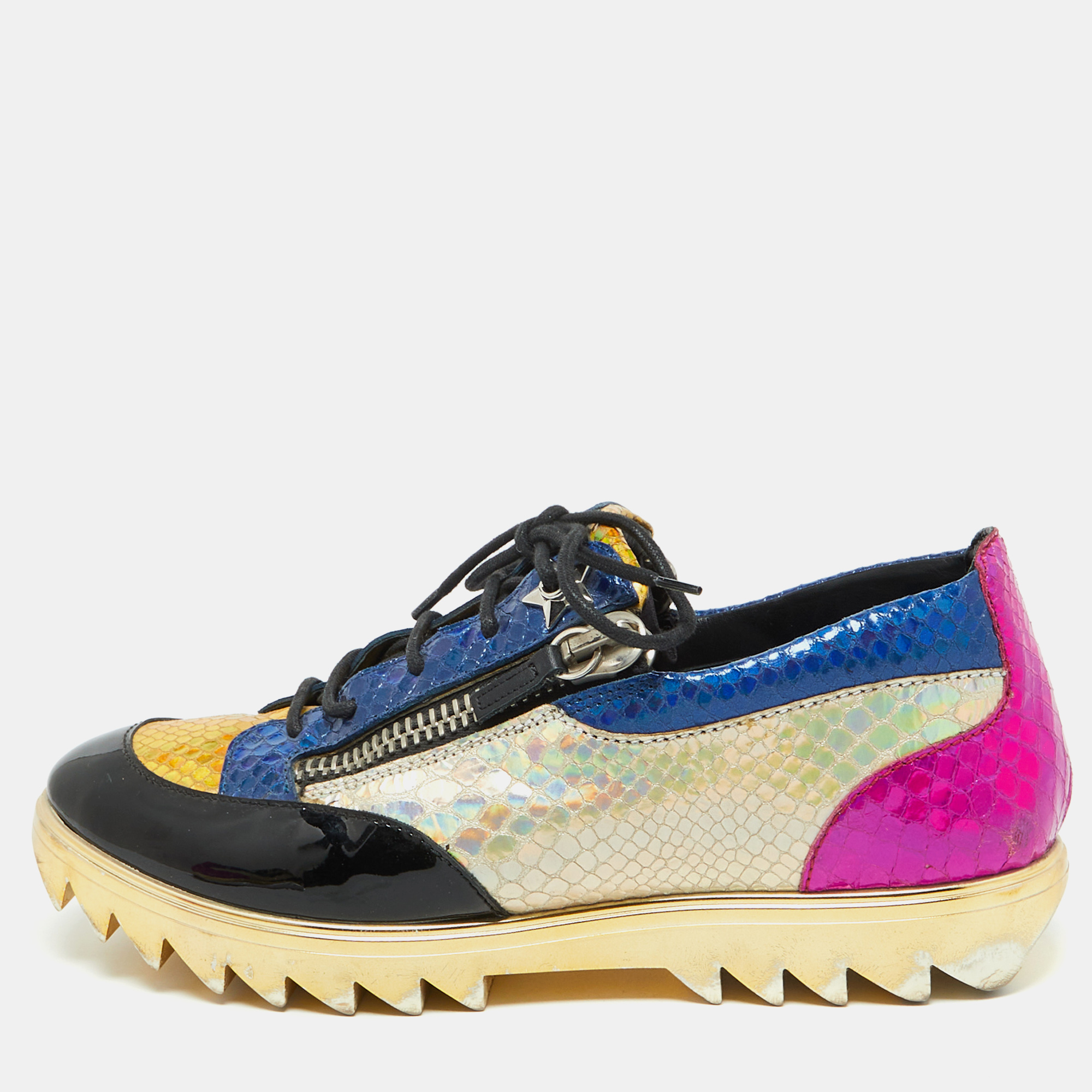 

Giuseppe Zanotti Multicolor Python Embossed Leather Low Top Sneakers Size