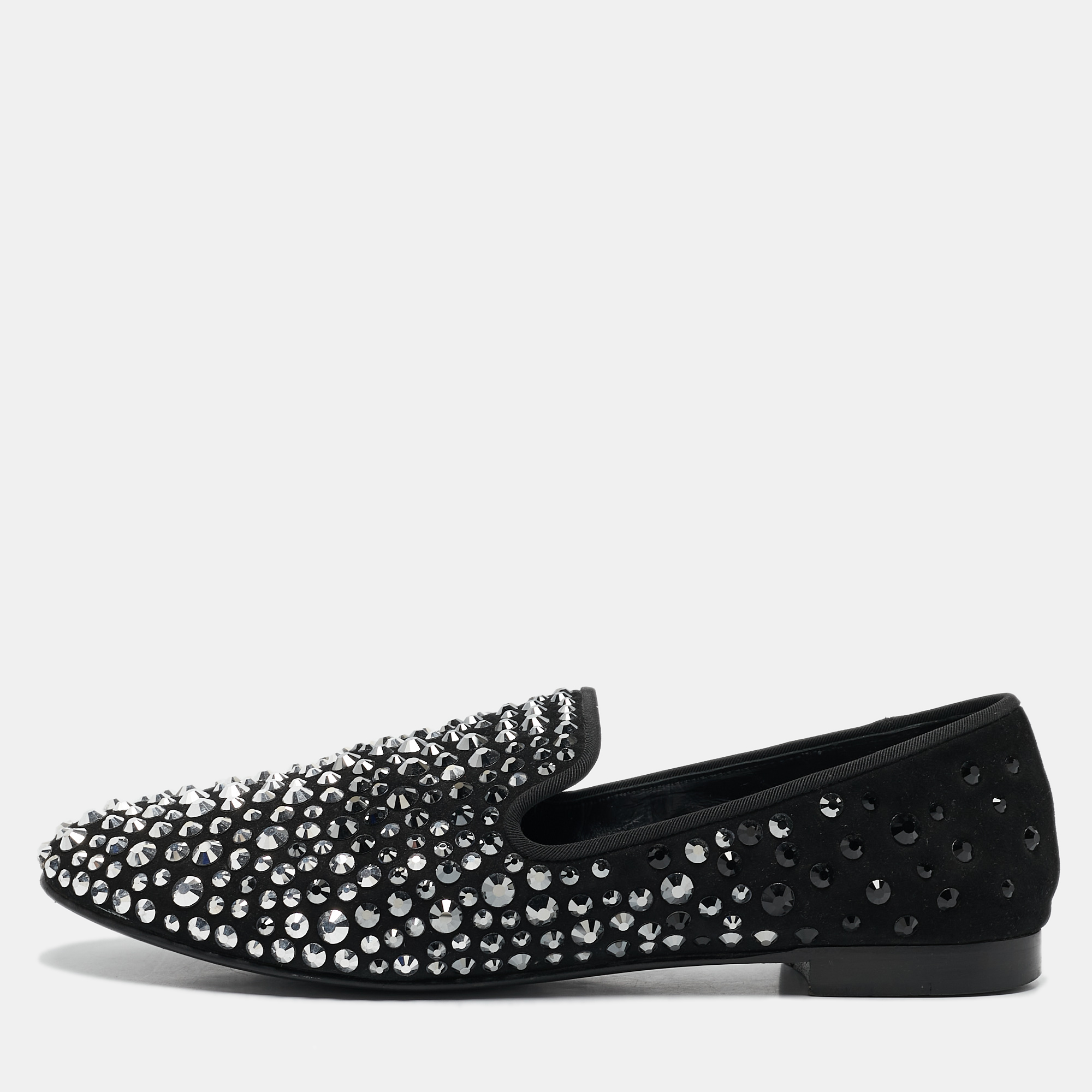 

Giuseppe Zanotti Black Suede Crystal Embellished David Smoking Slippers Size