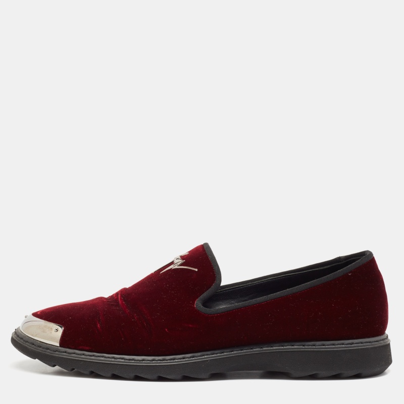 

Giuseppe Zanotti Burgundy Velvet Slip On Smoking Slippers Size