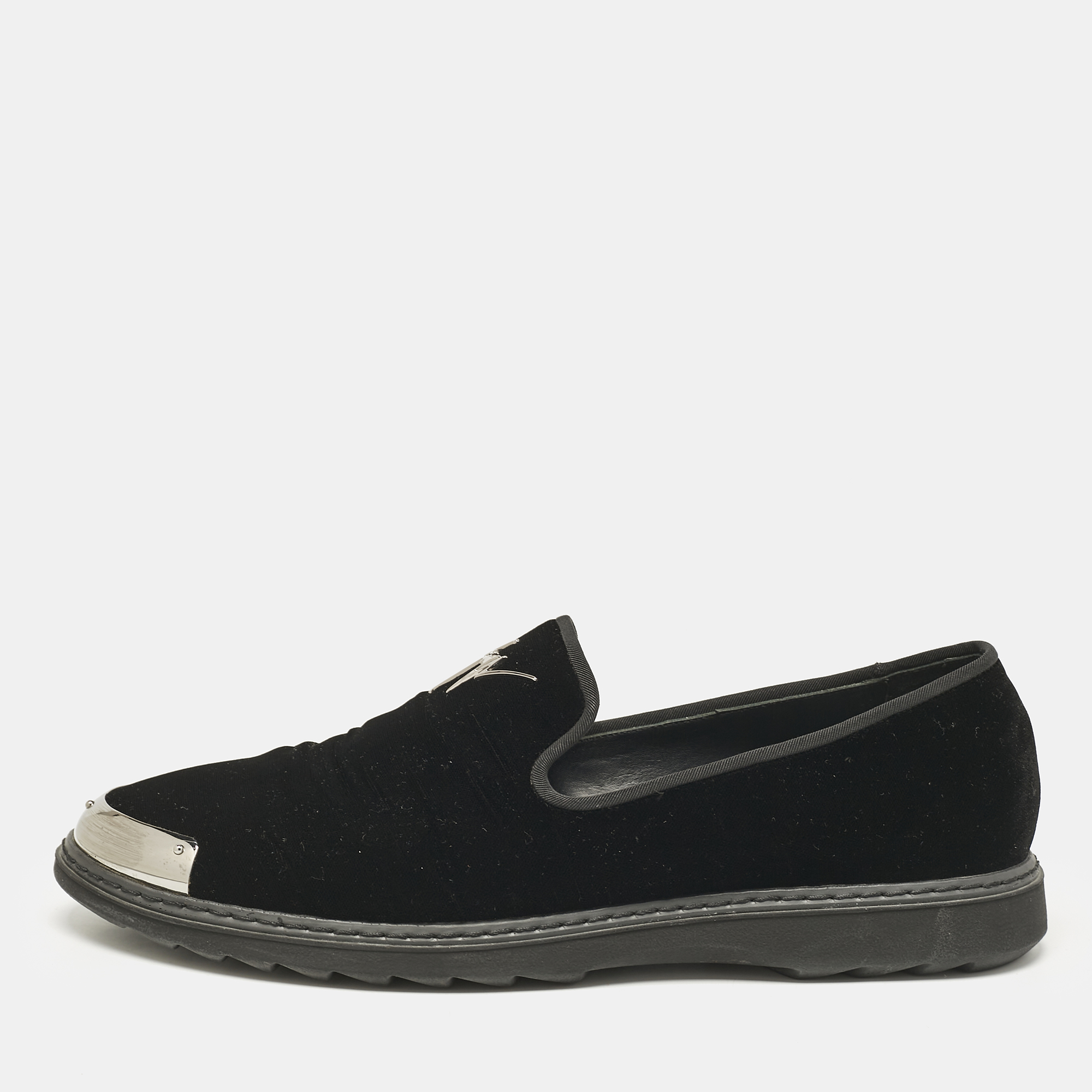 

Giuseppe Zanotti Black Velvet Slip On Smoking Slippers Size