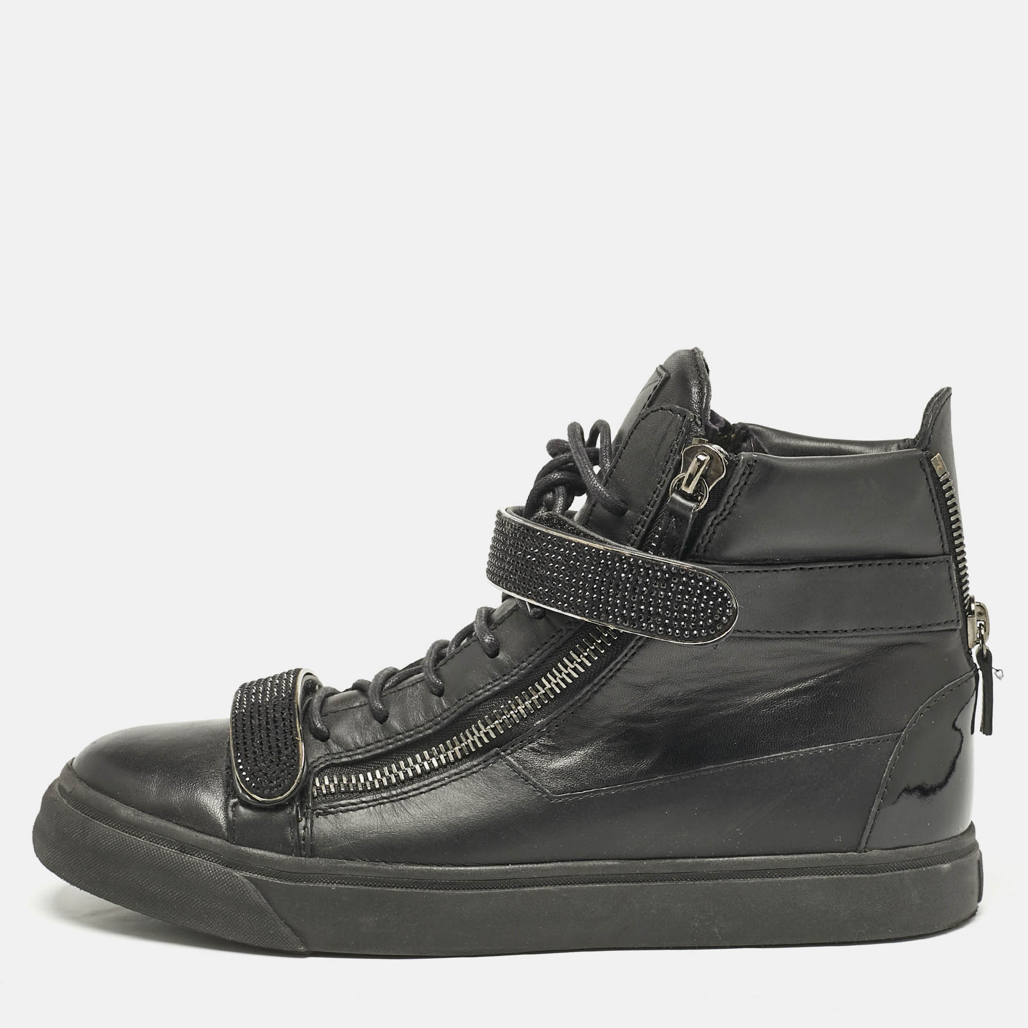 

Giuseppe Zanotti Black Leather Coby High Top Sneakers Size