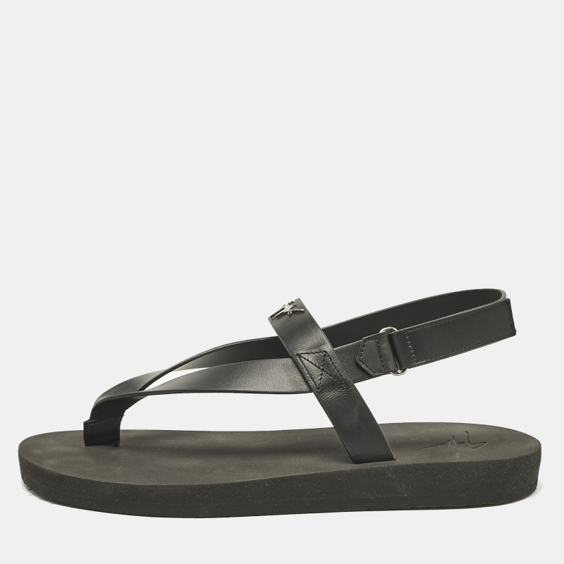 

Giuseppe Zanotti Black Leather Nevada Flat Sandals Size