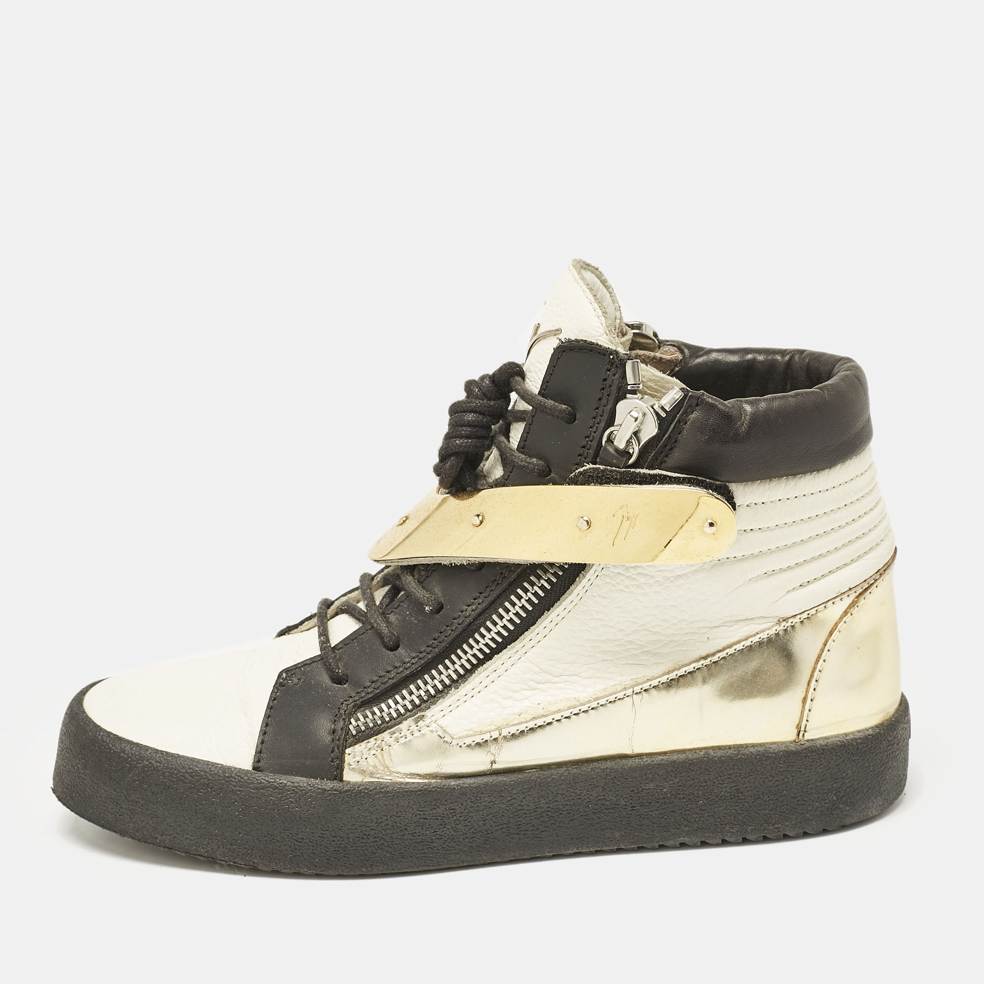 

Giuseppe Zanotti Tri-Color Leather Hero V Strap High Top Sneakers Size, White