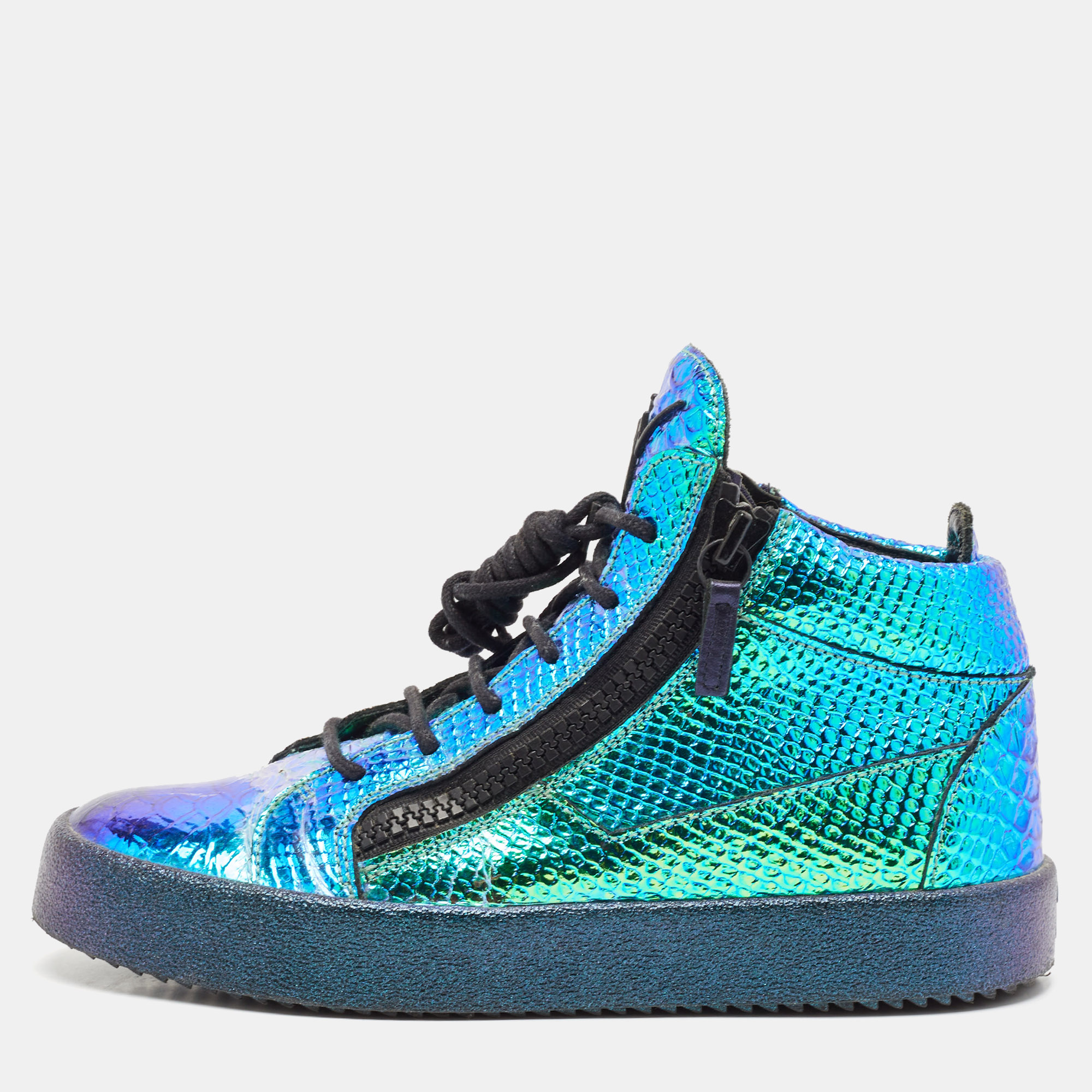 

Giuseppe Zanotti Multicolor Foil Leather High Top Sneakers Size