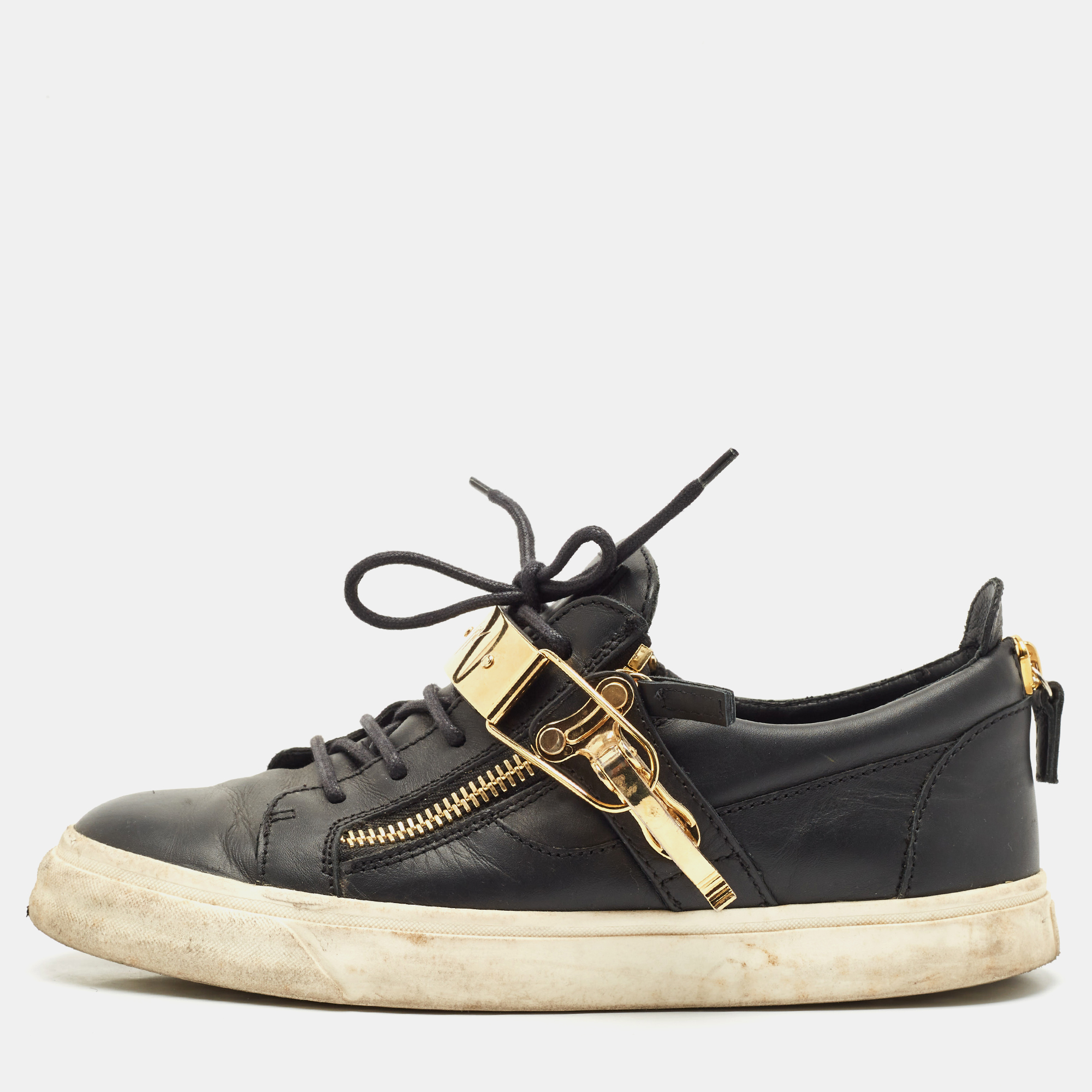

Giuseppe Zanotti Black Leather Low Top Sneakers Size