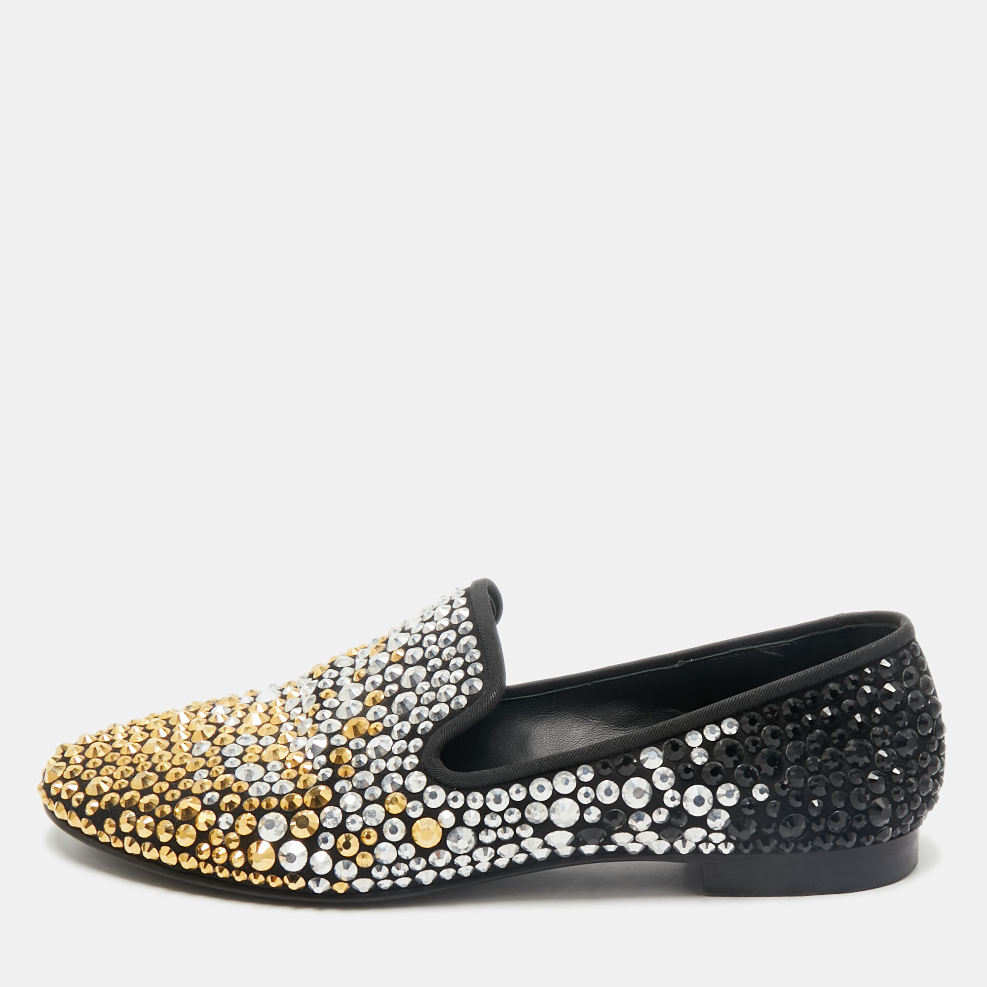 

Giuseppe Zanotti Black Suede Crystal Embellished Smoking Slippers Size