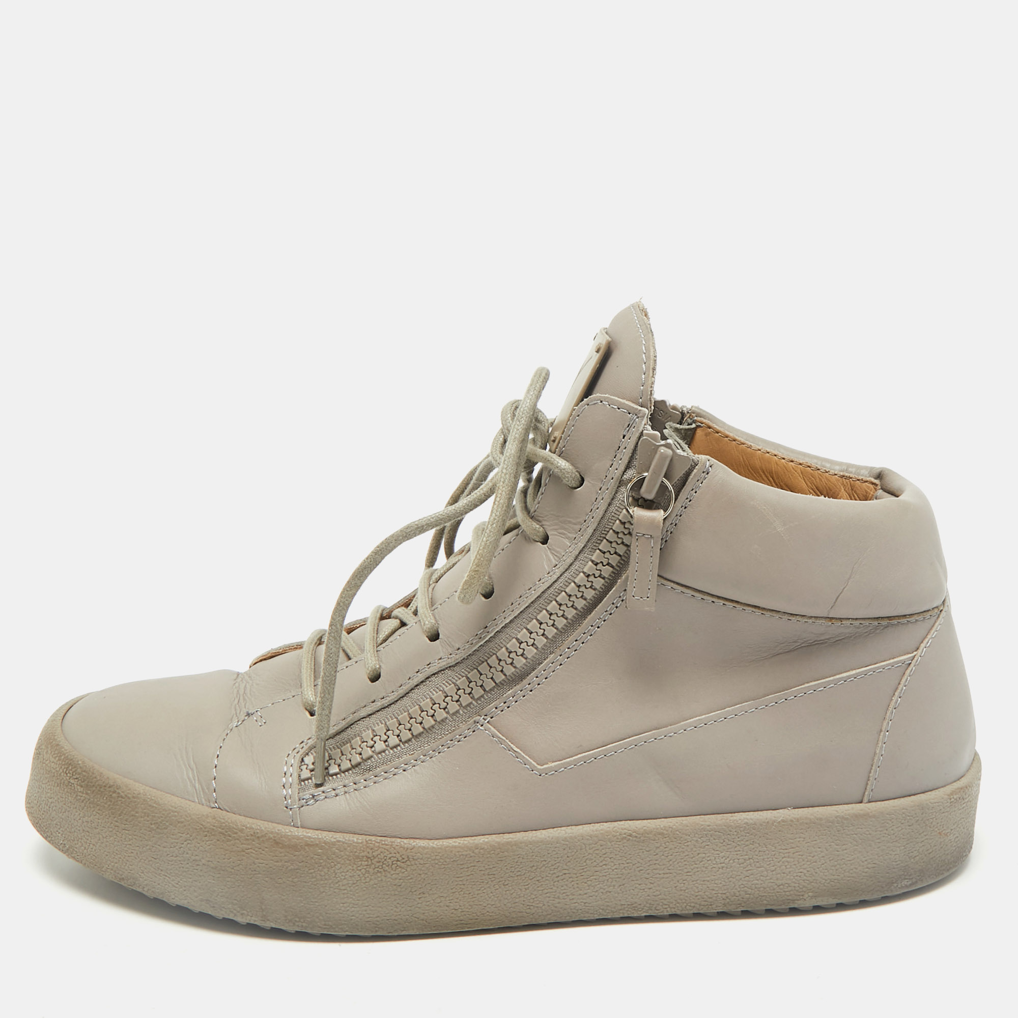 

Giuseppe Zanotti Grey Leather Kriss High Top Sneakers Size