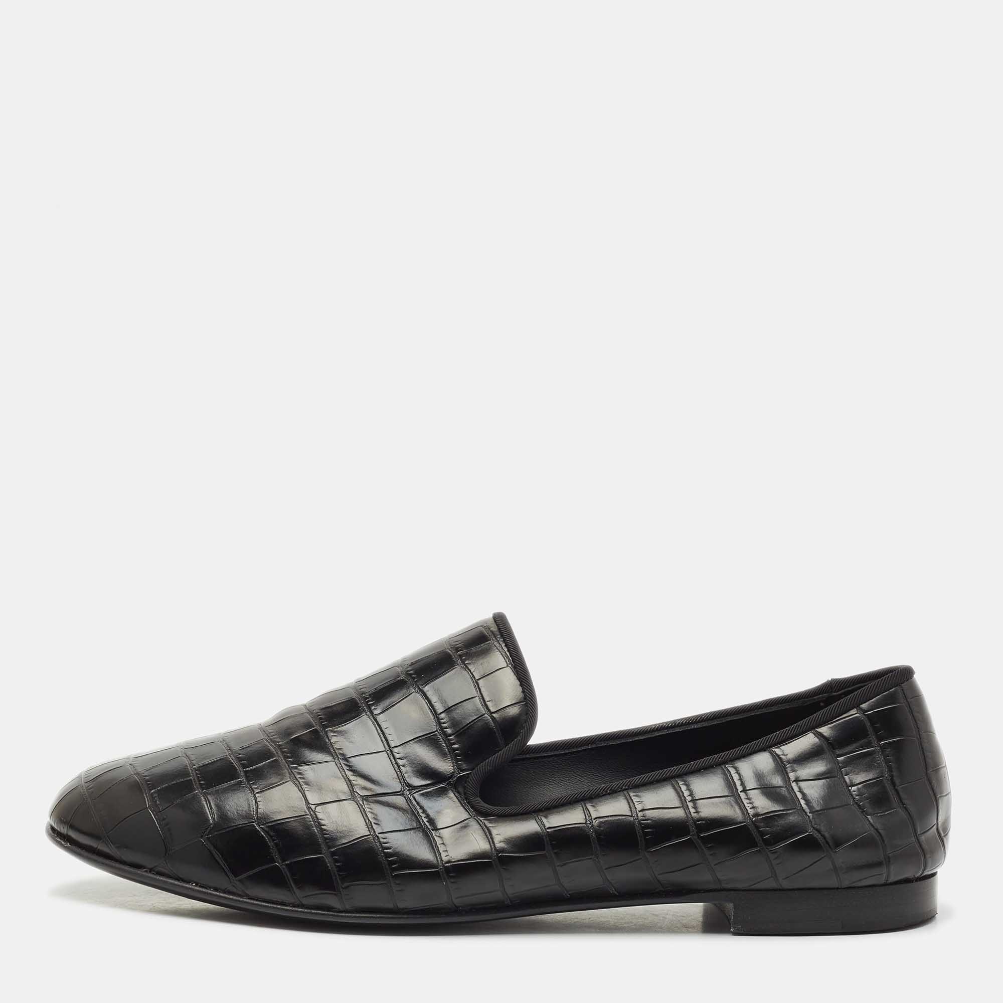 

Giuseppe Zanotti Black Croc Embossed Leather Seymour Smoking Slippers Size
