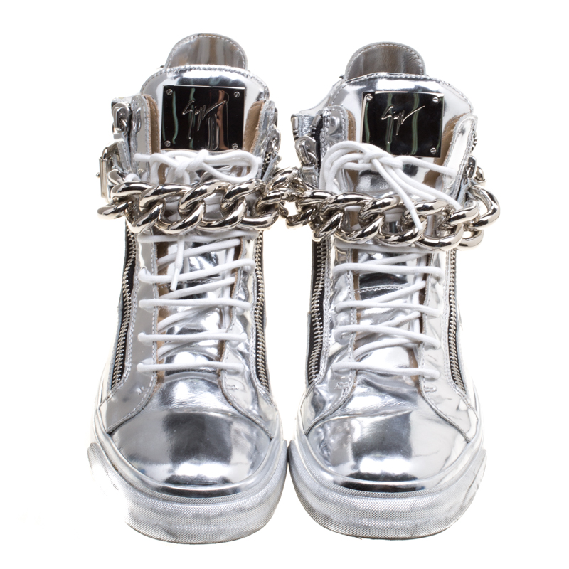 Giuseppe Zanotti Men's Silver Mirror High Top Sneakers 43 / 10 – Mightychic