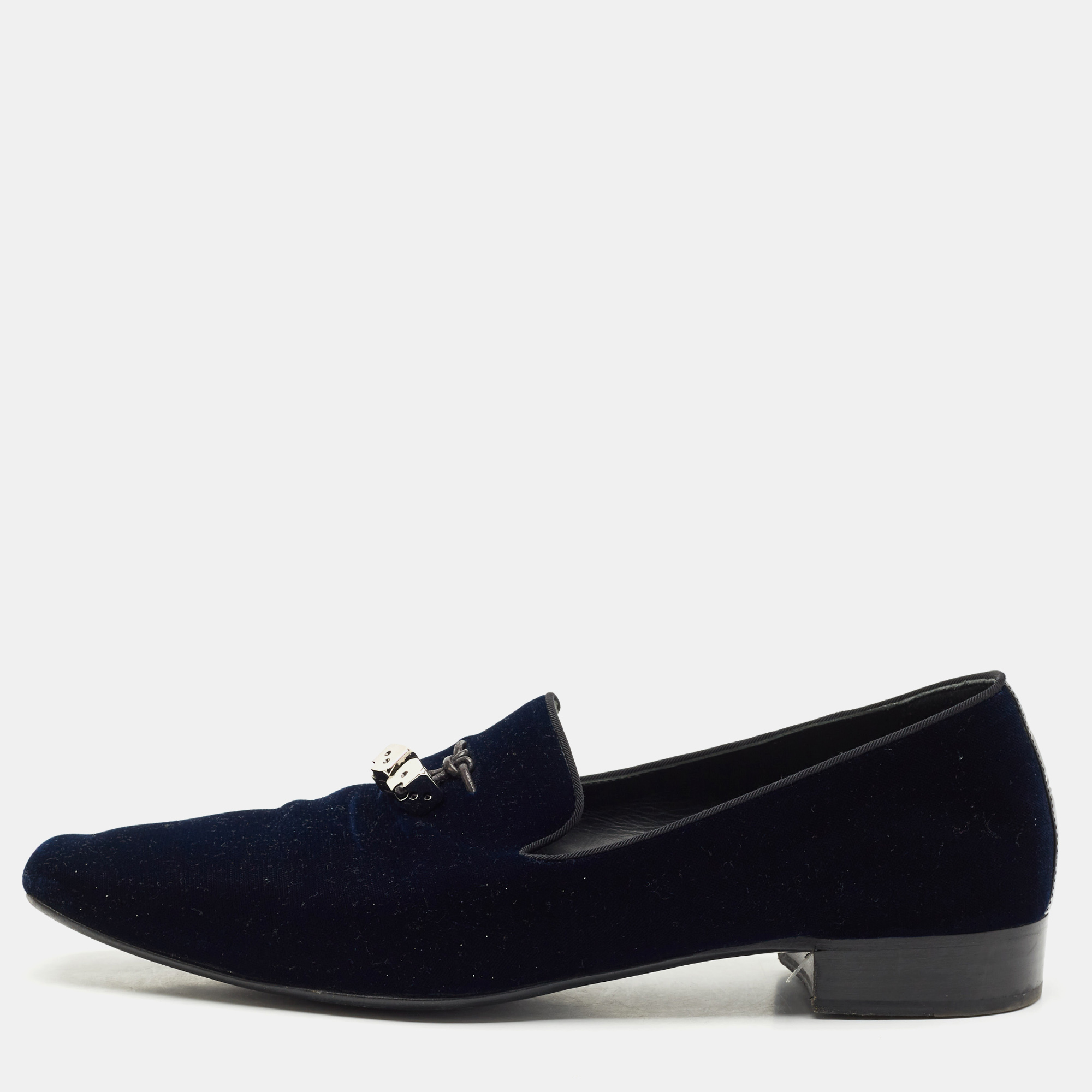 

Giuseppe Zanotti Blue Suede Dice Charm Slip-On Loafers Size, Navy blue