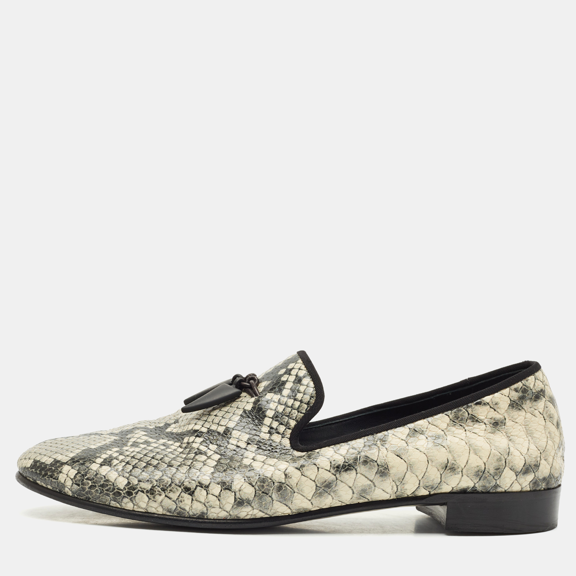 

Giuseppe Zanotti Grey/Beige Python Embossed Leather Smoking Slippers Size