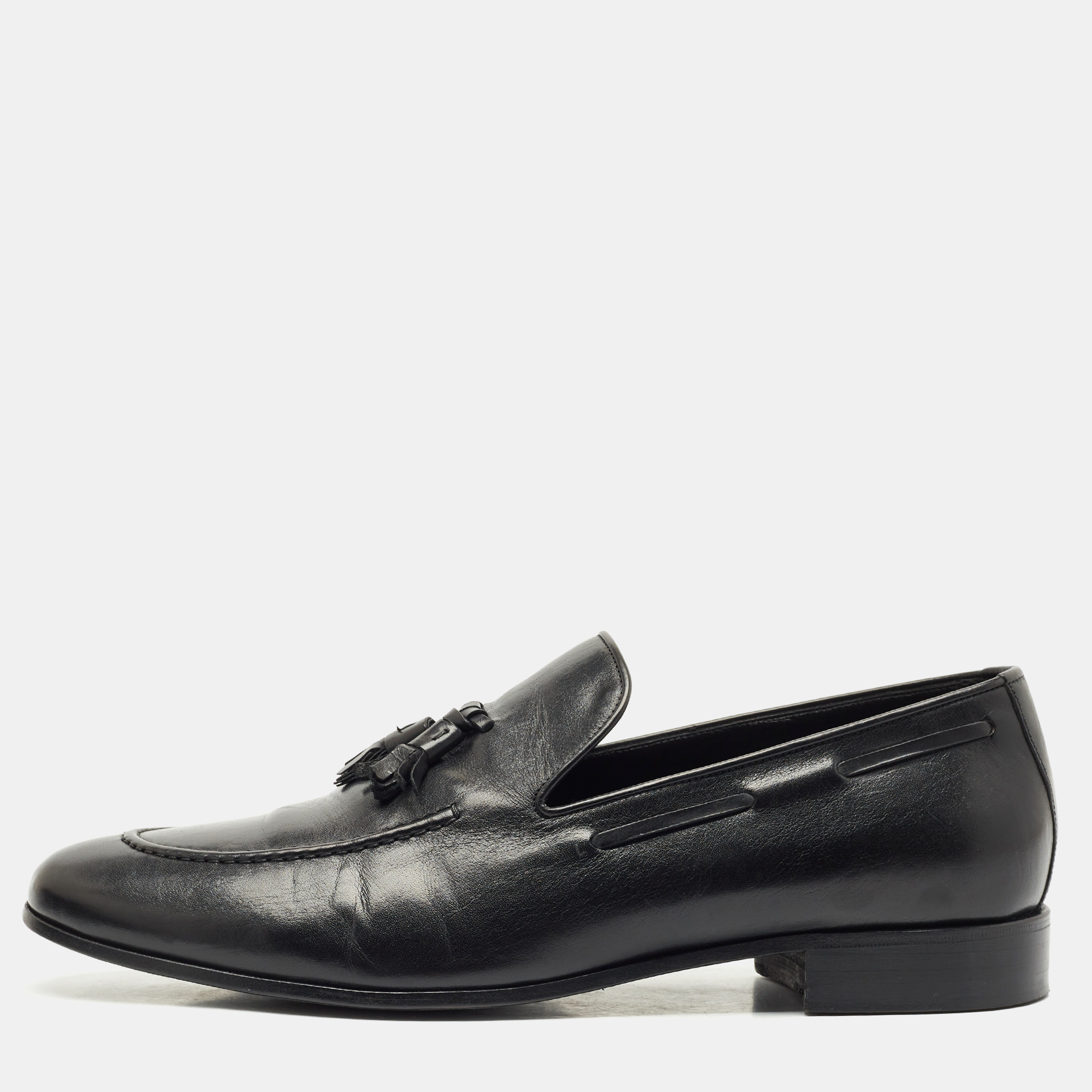 

Giuseppe Zanotti Black Leather Fringe Slip On Loafers Size